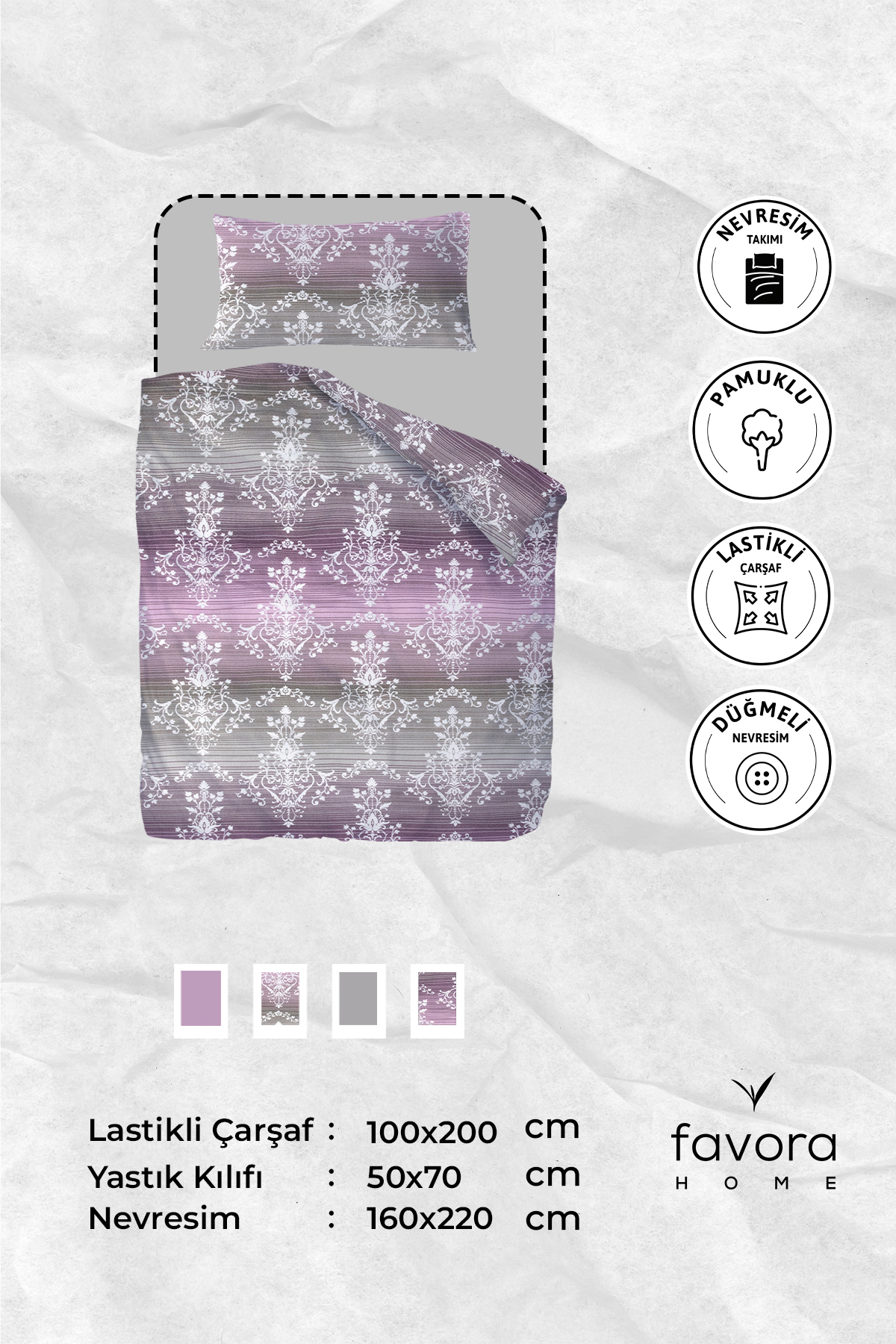 Nova Lastikli Çarşaflı Tek Kişilik Nevresim Takımı - Mor Nova Lastikli Çarşaflı Tek Kişilik Nevresim Takımı - Mor