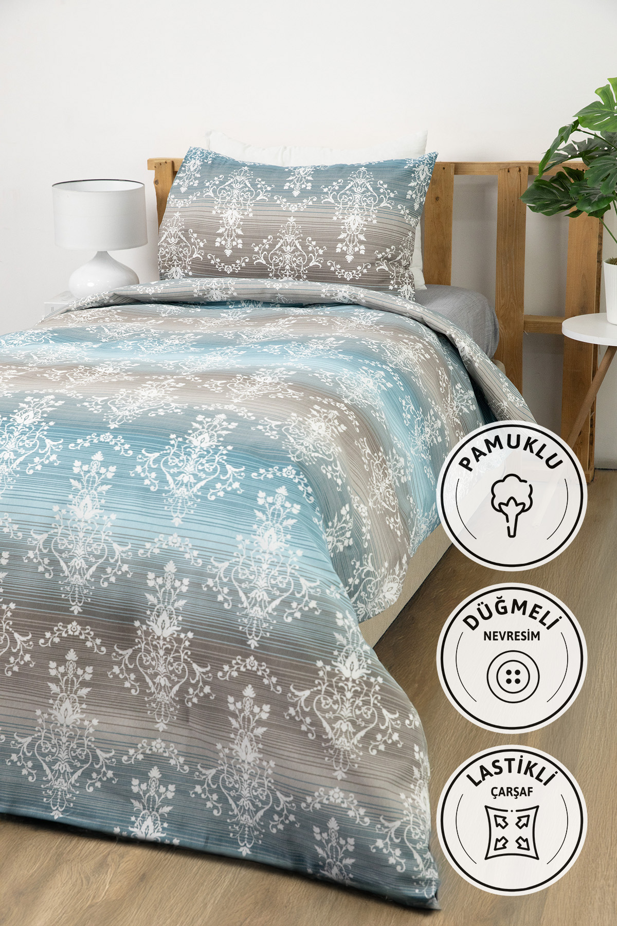 Nova Lastikli Çarşaflı Tek Kişilik Nevresim Takımı - Petrol Nova Lastikli Çarşaflı Tek Kişilik Nevresim Takımı - Petrol