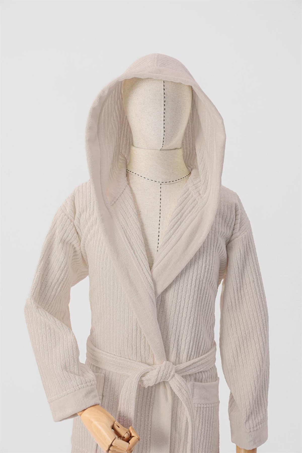 Nurpak Ekol Kapşonlu Pamuklu Tekli Bornoz Unisex L/XL - Bej