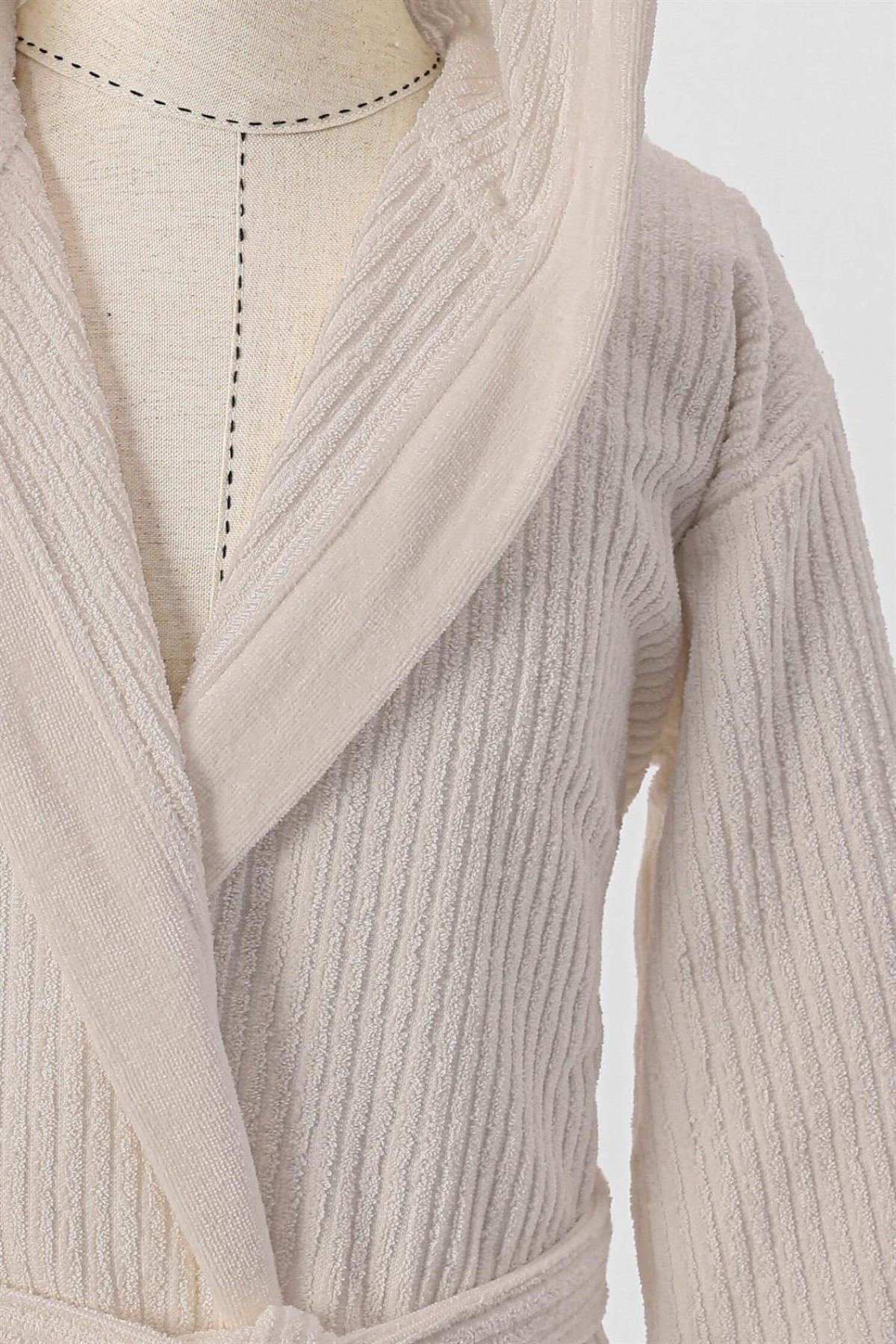 Nurpak Ekol Kapşonlu Pamuklu Tekli Bornoz Unisex L/XL - Bej