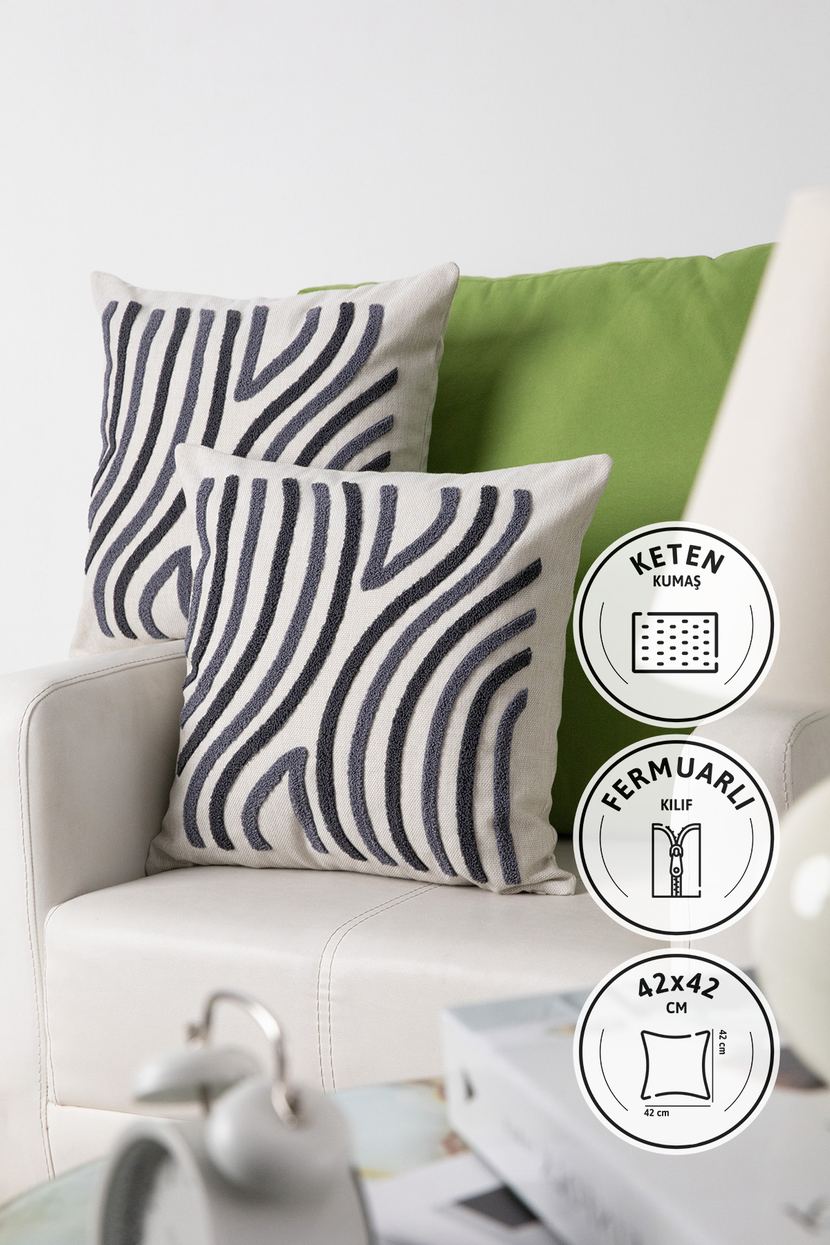 Ocean Keten Punch Nakışlı 2'li Kırlent Kılıfı 42x42 - Antrasit Ocean Keten Punch Nakışlı 2'li Kırlent Kılıfı 42x42 - Antrasit