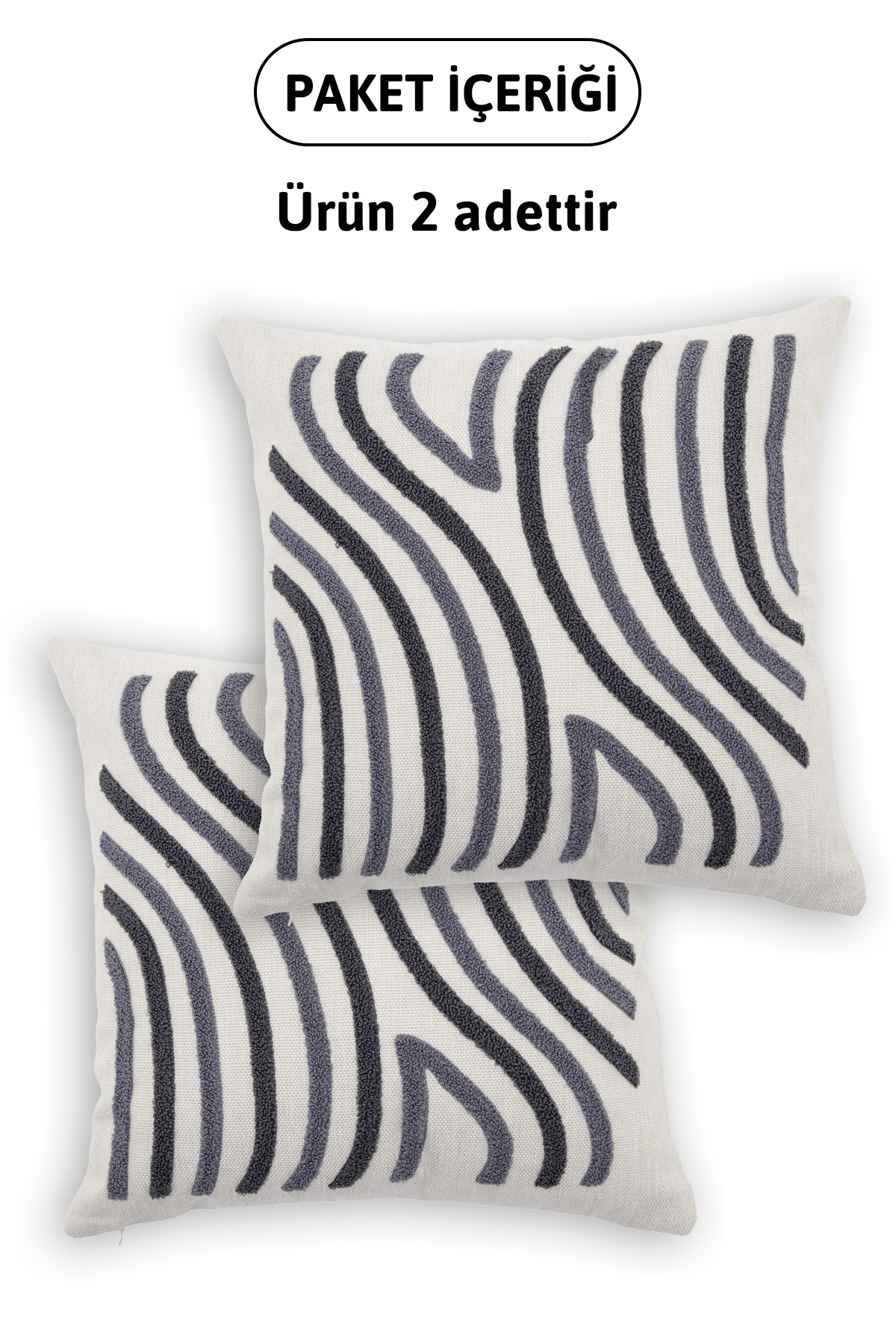 Ocean Keten Punch Nakışlı 2'li Kırlent Kılıfı 42x42 - Antrasit