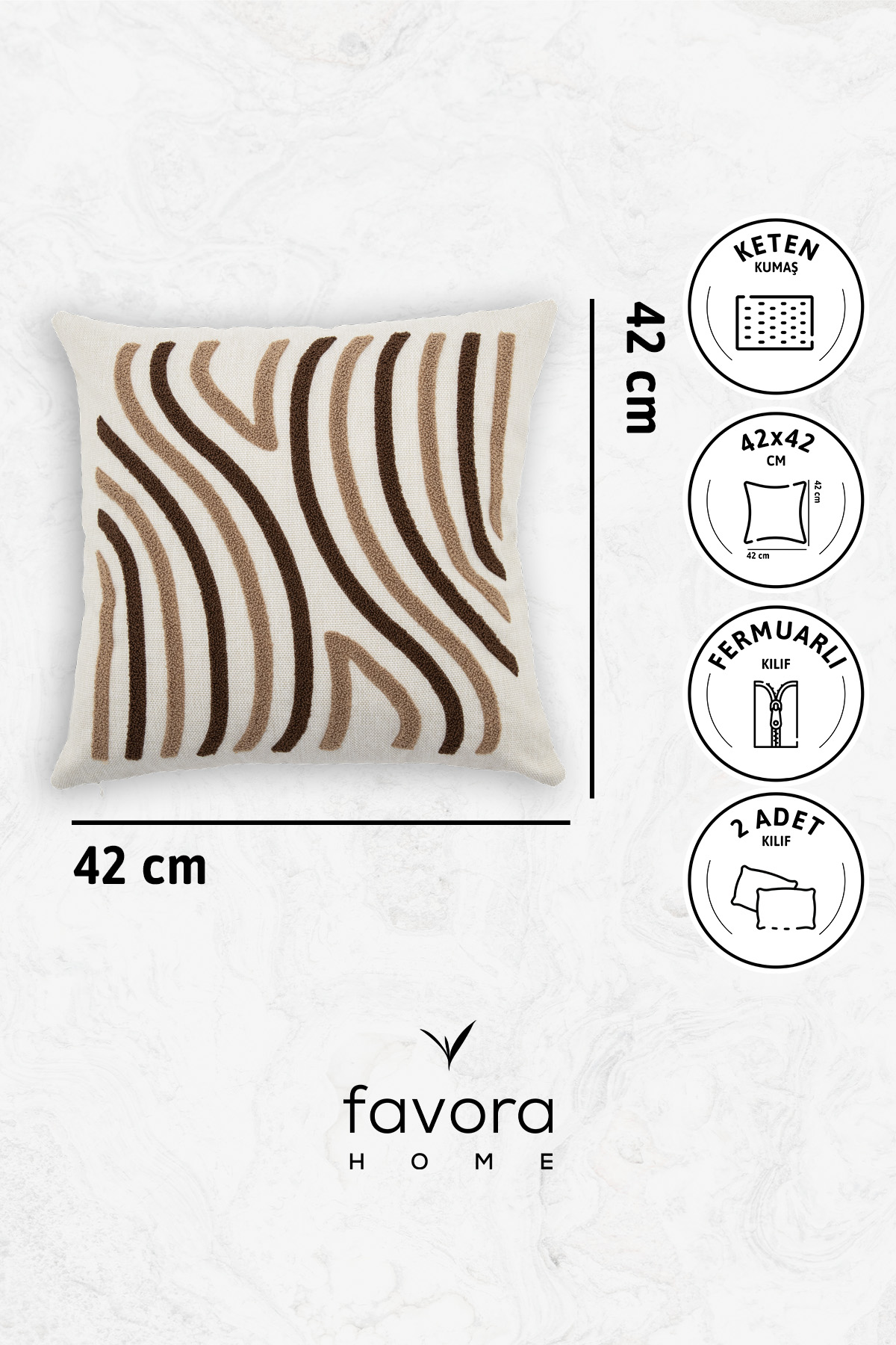 Ocean Keten Punch Nakışlı 2'li Kırlent Kılıfı 42x42 - Kahverengi