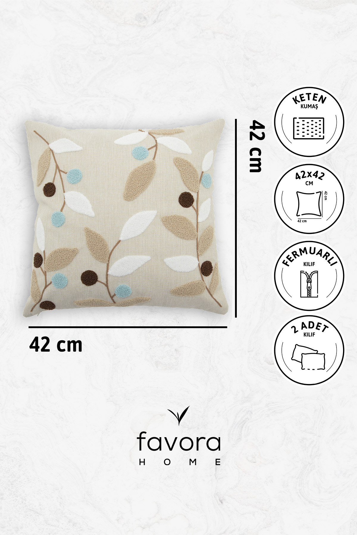 Olivya Keten Punch Nakışlı 2'li Kırlent Kılıfı 42x42 - Mavi Olivya Keten Punch Nakışlı 2'li Kırlent Kılıfı 42x42 - Mavi