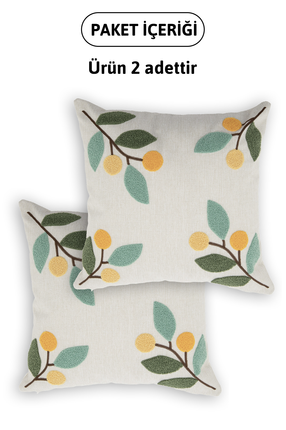 Olivya Keten Punch Nakışlı 2'li Kırlent Kılıfı 42x42 - Yeşil