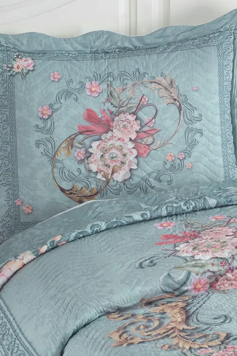 Örtüm Alice Çift Kişilik Kapitone Yatak Örtüsü Takımı - Mavi Örtüm Alice Çift Kişilik Kapitone Yatak Örtüsü Takımı - Mavi