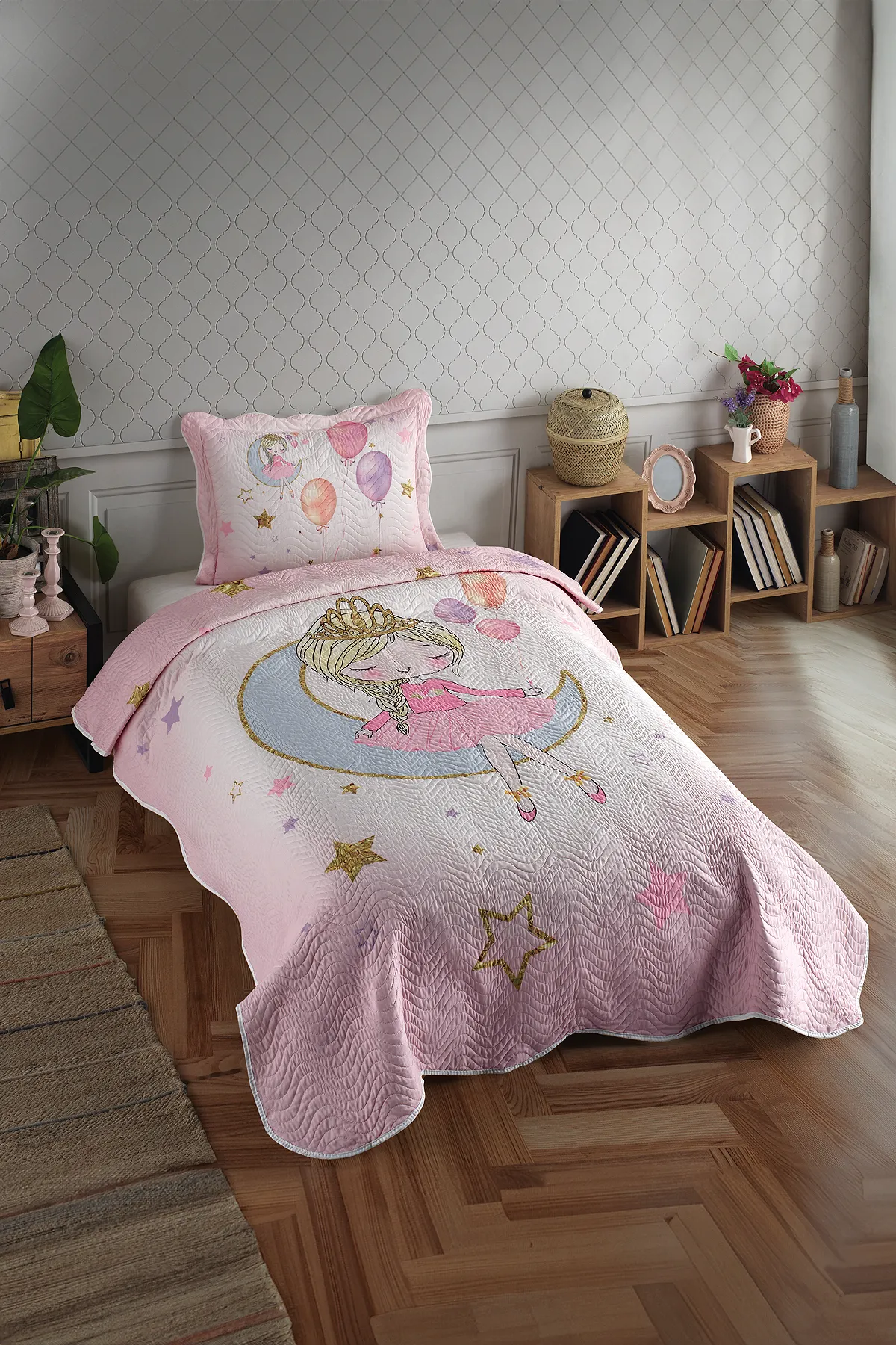 Örtüm Ayperi Tek Kişilik Kapitone Yatak Örtüsü Takımı - Pudra Örtüm Ayperi Tek Kişilik Kapitone Yatak Örtüsü Takımı - Pudra