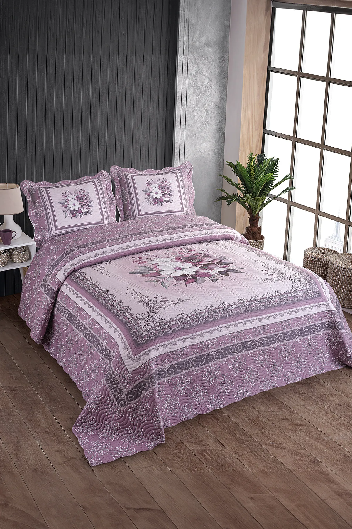 Örtüm Beste Lila Çift Kişilik Kapitone Yatak Örtüsü Takımı - Mor Örtüm Beste Lila Çift Kişilik Kapitone Yatak Örtüsü Takımı - Mor