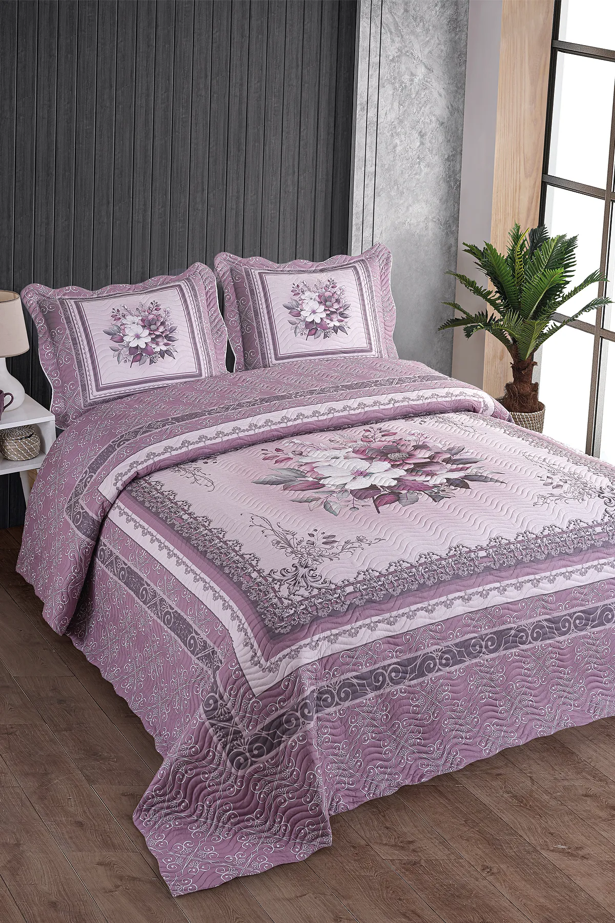 Örtüm Beste Lila Çift Kişilik Kapitone Yatak Örtüsü Takımı - Mor Örtüm Beste Lila Çift Kişilik Kapitone Yatak Örtüsü Takımı - Mor