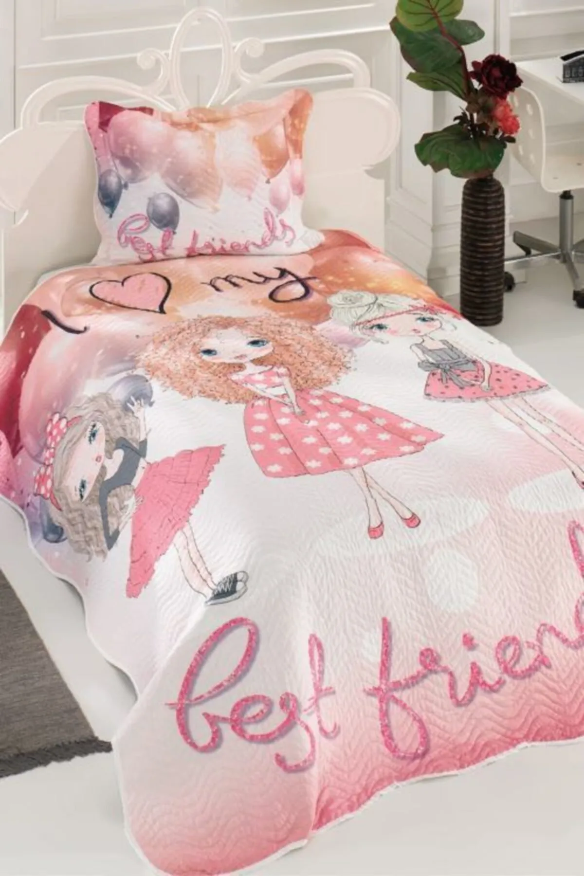 Örtüm Fashion Tek Kişilik Kapitone Yatak Örtüsü Takımı - Pudra Örtüm Fashion Tek Kişilik Kapitone Yatak Örtüsü Takımı - Pudra