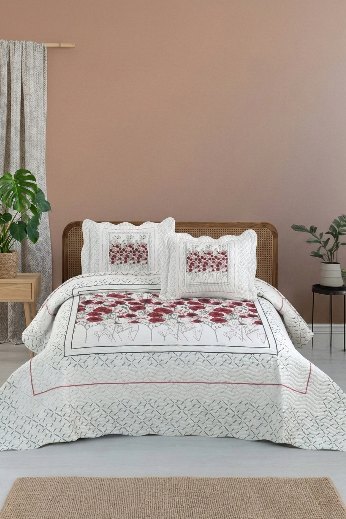 Örtüm Gelincik Çift Kişilik Kapitone Yatak Örtüsü Takımı Örtüm Gelincik Çift Kişilik Kapitone Yatak Örtüsü Takımı