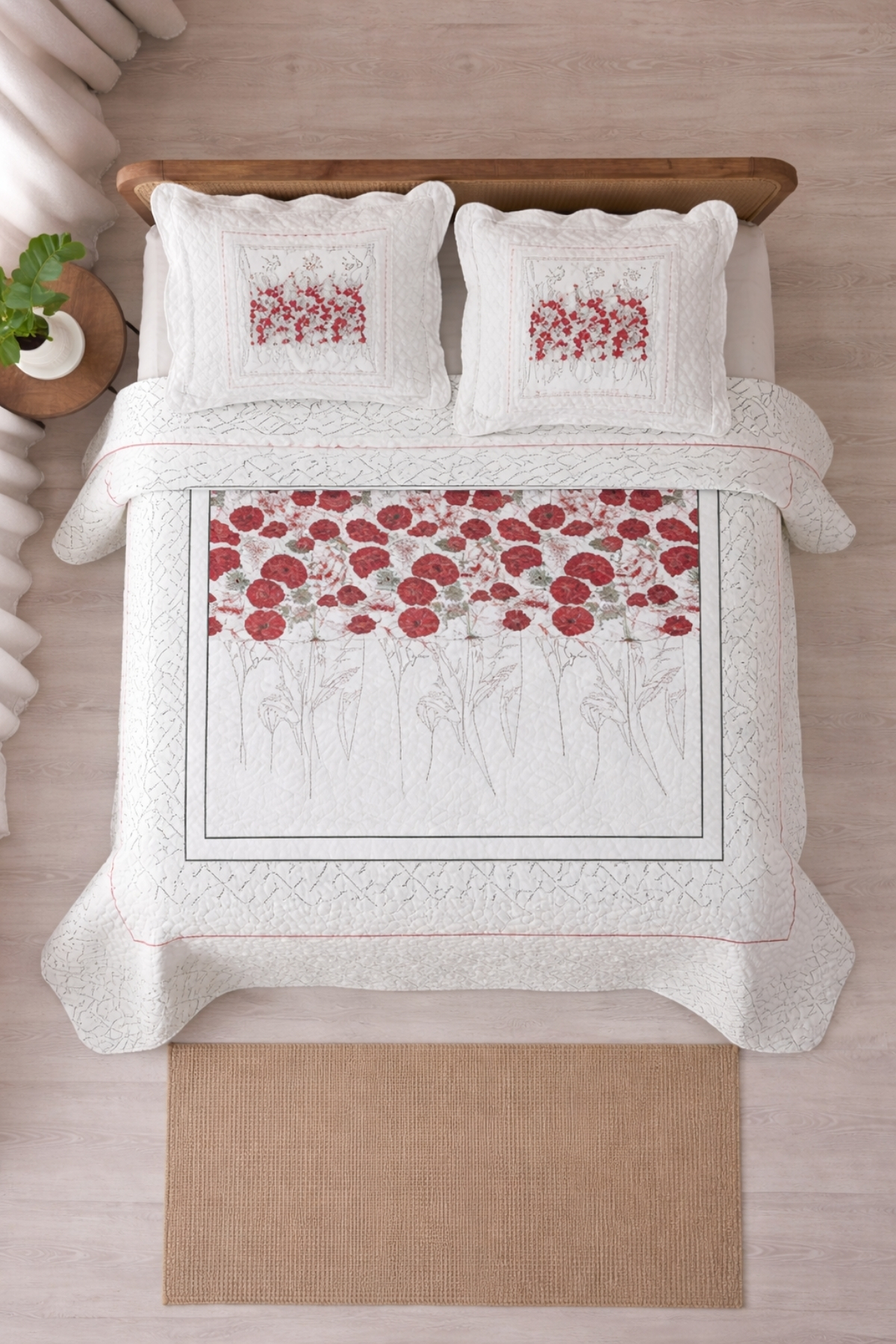 Örtüm Gelincik Çift Kişilik Kapitone Yatak Örtüsü Takımı Örtüm Gelincik Çift Kişilik Kapitone Yatak Örtüsü Takımı