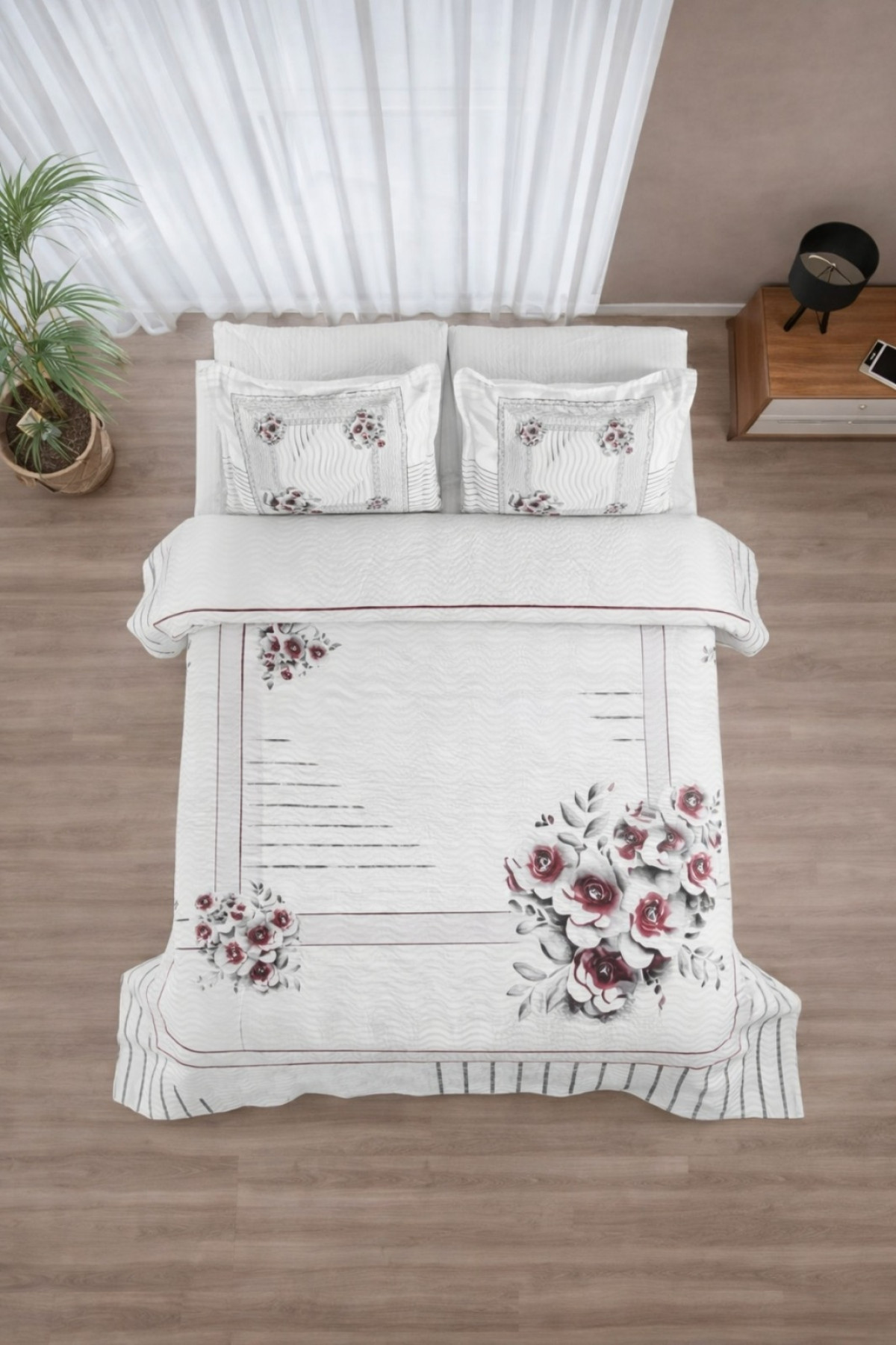 Örtüm Jasmin Çift Kişilik Kapitone Yatak Örtüsü Takımı