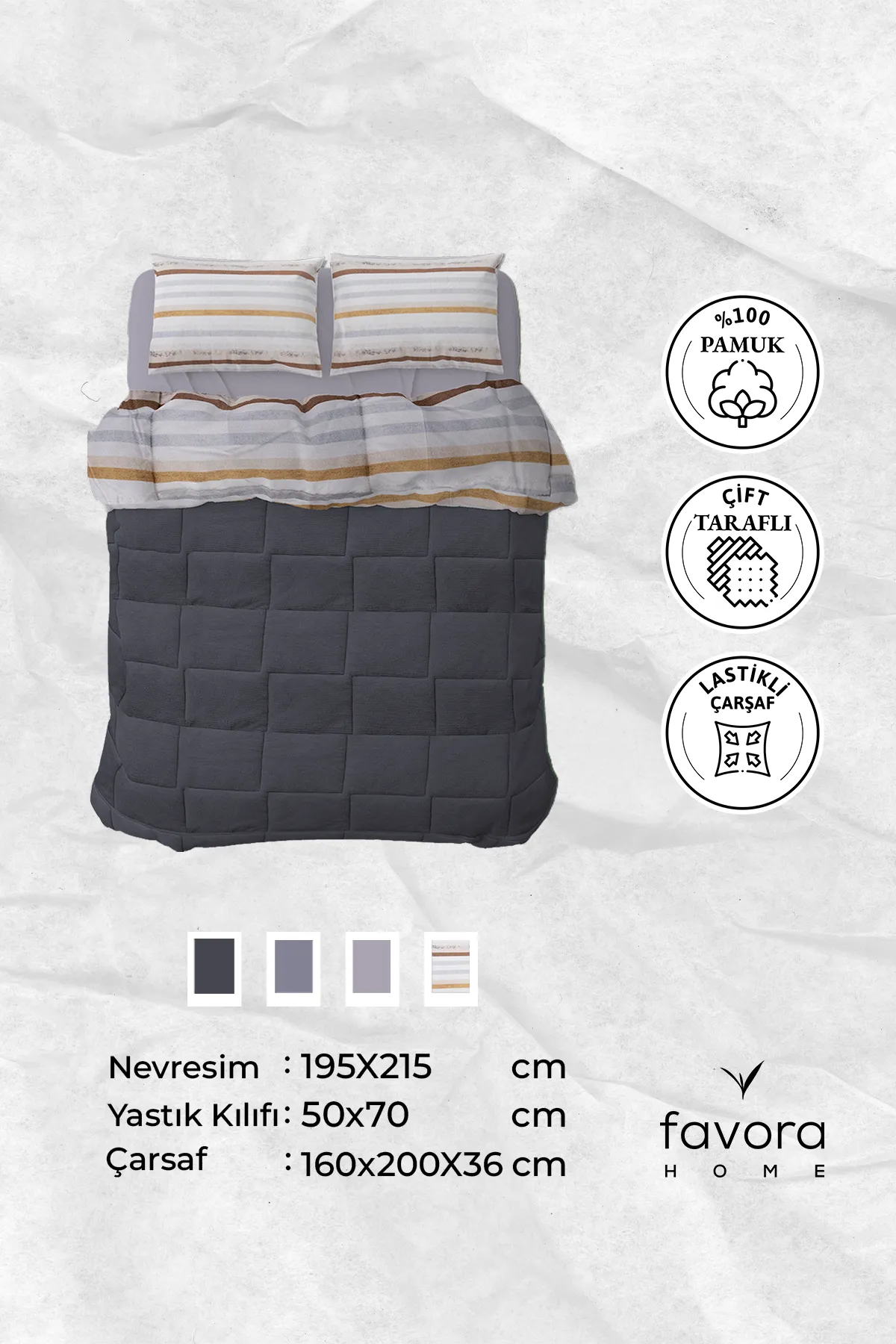 Oso Blanco Sherpa Çift Kişilik Comforter Uyku Seti -  Antrasit