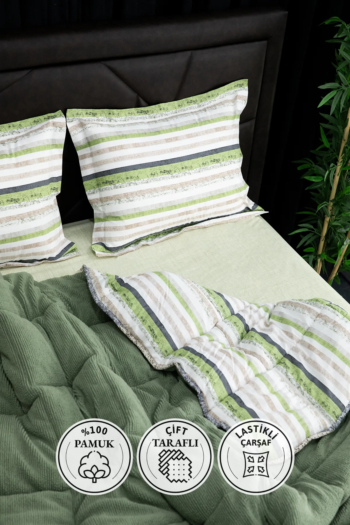 Oso Blanco Sherpa Çift Kişilik Comforter Uyku Seti - Çağla Yeşili
