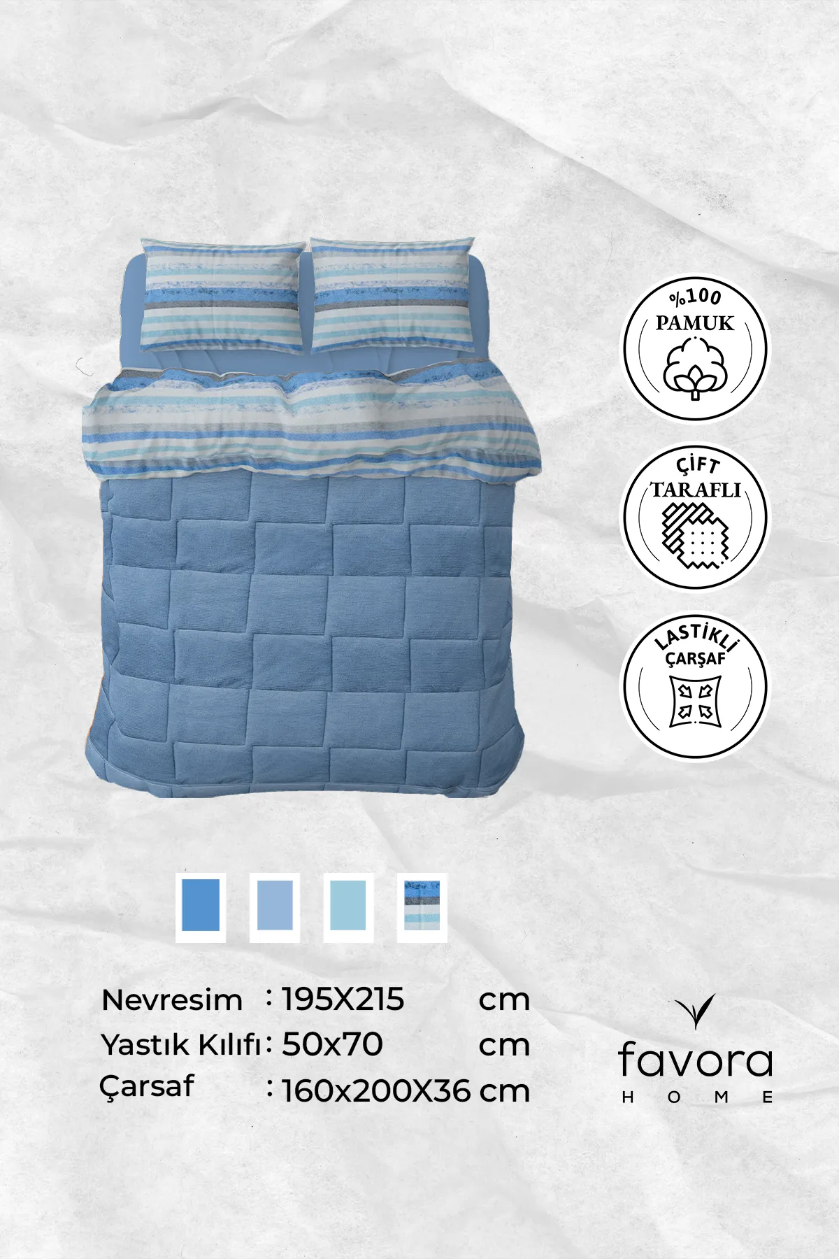 Oso Blanco Çift Kişilik Uyku Seti - Mavi Oso Blanco Çift Kişilik Uyku Seti - Mavi