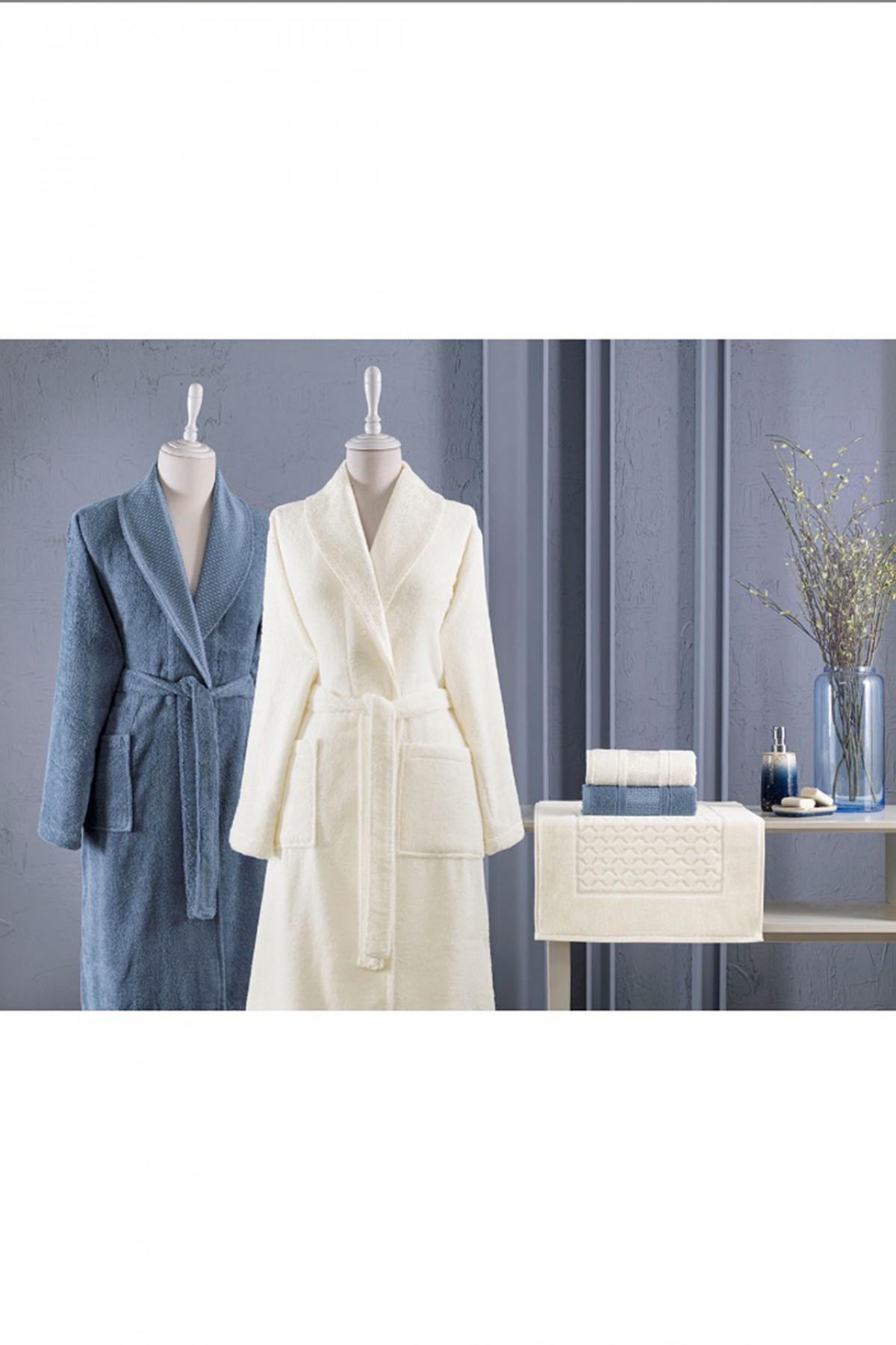 Özdilek Blossom Happy Aile Bornoz Seti - Krem - İndigo Özdilek Blossom Happy Aile Bornoz Seti - Krem - İndigo