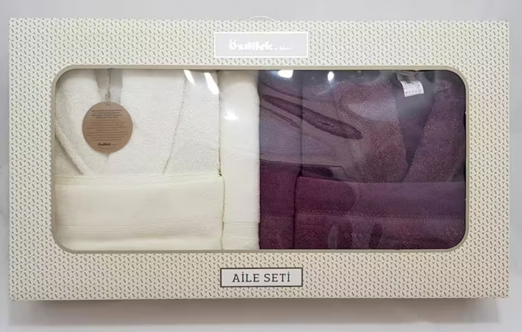 Branch Aile Bornoz Seti - Krem - Mürdüm Branch Aile Bornoz Seti - Krem - Mürdüm