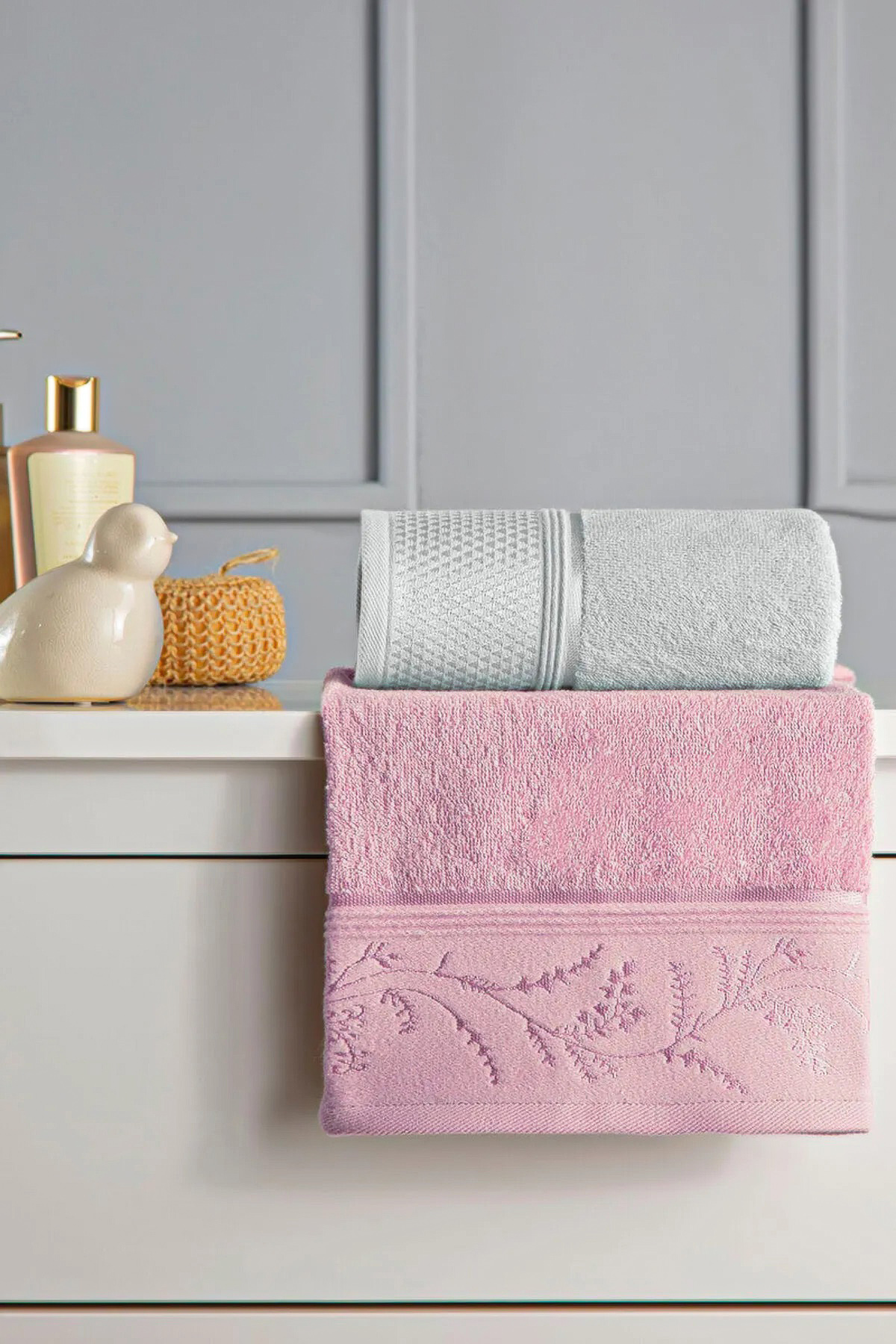 Özdilek Ditsy Aile Bornoz Seti - Pembe - Gri Özdilek Ditsy Aile Bornoz Seti - Pembe - Gri