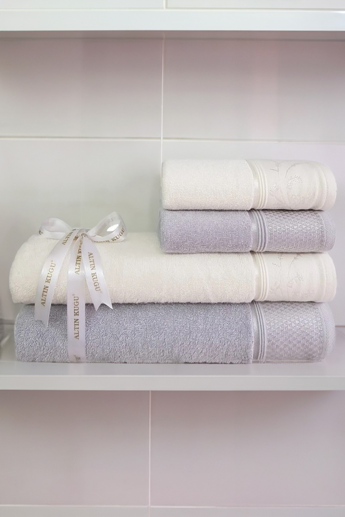 Özdilek Ditsy Best Set Hamam Takımı - Gri - Krem Özdilek Ditsy Best Set Hamam Takımı - Gri - Krem