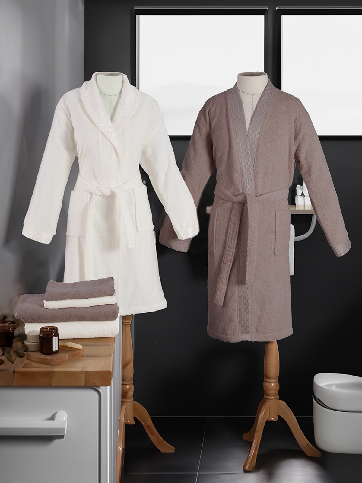 Özdilek Elissa Aile Bornoz Seti - Krem Taş Özdilek Elissa Aile Bornoz Seti - Krem Taş