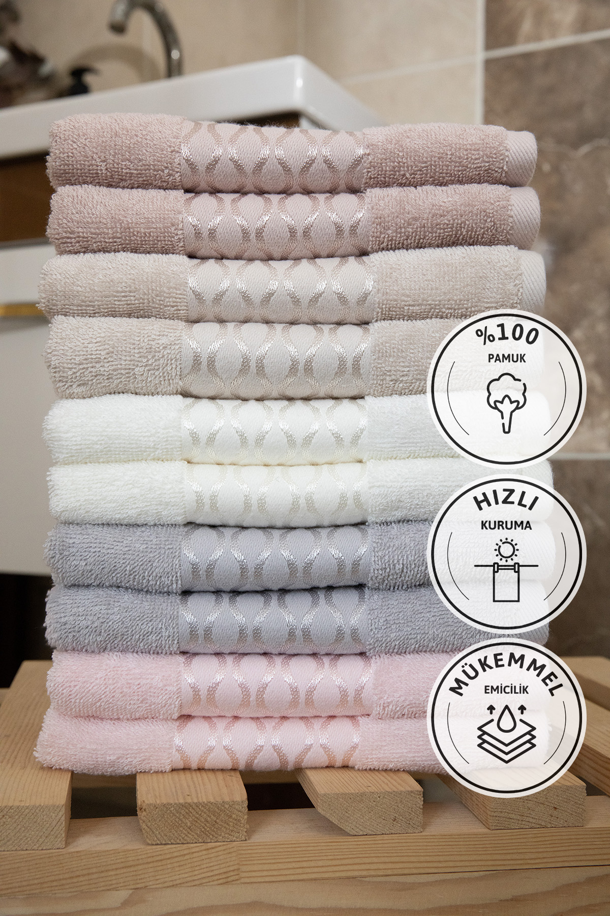 Özdilek Elissa El Yüz Havlusu 50x90 10 Adet - Bej - Taş - Krem - Gri - Pudra Özdilek Elissa El Yüz Havlusu 50x90 10 Adet - Bej - Taş - Krem - Gri - Pudra