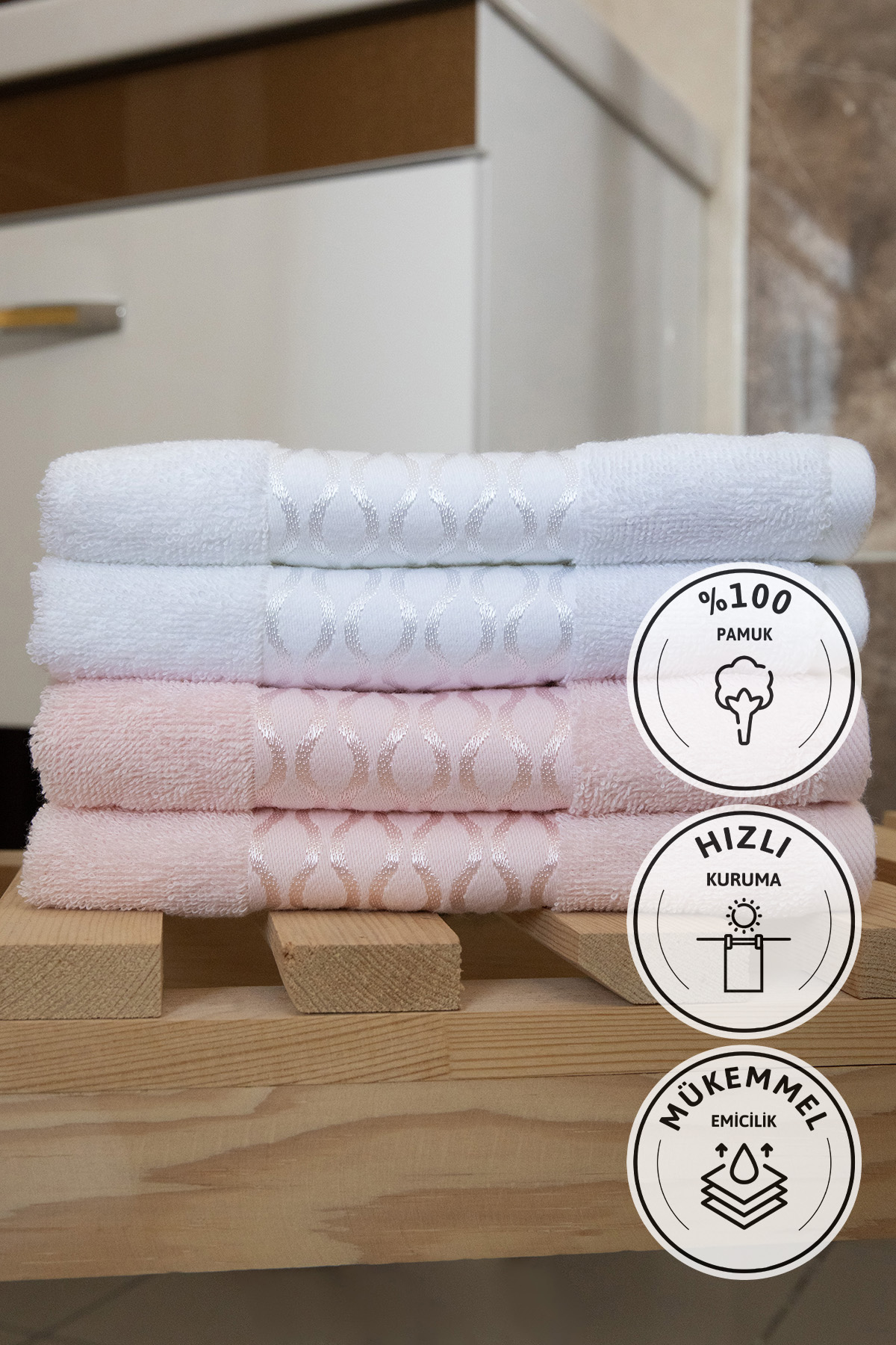 Özdilek Elissa El Yüz Havlusu 50x90 4 Adet - Beyaz - Pudra Özdilek Elissa El Yüz Havlusu 50x90 4 Adet - Beyaz - Pudra