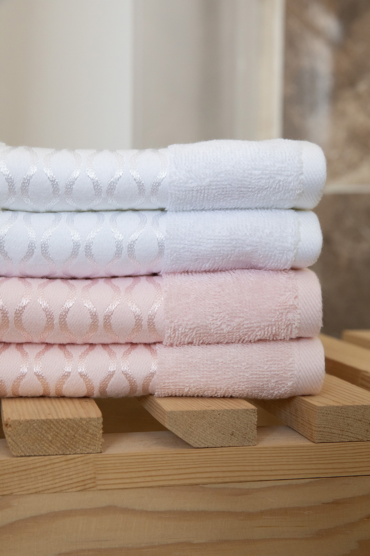 Özdilek Elissa El Yüz Havlusu 50x90 4 Adet - Beyaz - Pudra Özdilek Elissa El Yüz Havlusu 50x90 4 Adet - Beyaz - Pudra