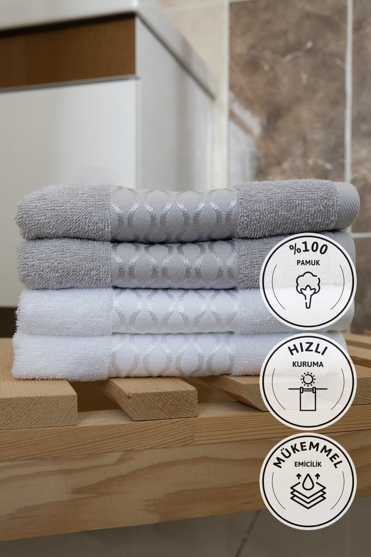 Özdilek Elissa El Yüz Havlusu 50x90 4 Adet - Gri - Beyaz Özdilek Elissa El Yüz Havlusu 50x90 4 Adet - Gri - Beyaz