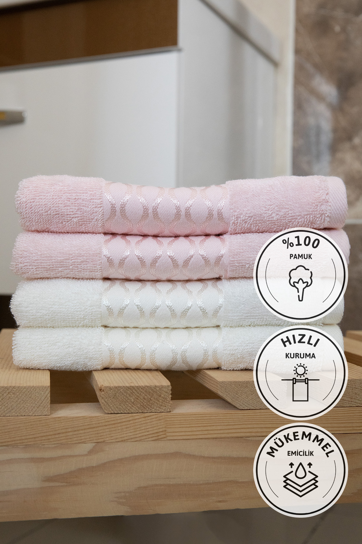 Özdilek Elissa El Yüz Havlusu 50x90 4 Adet - Pudra - Krem Özdilek Elissa El Yüz Havlusu 50x90 4 Adet - Pudra - Krem