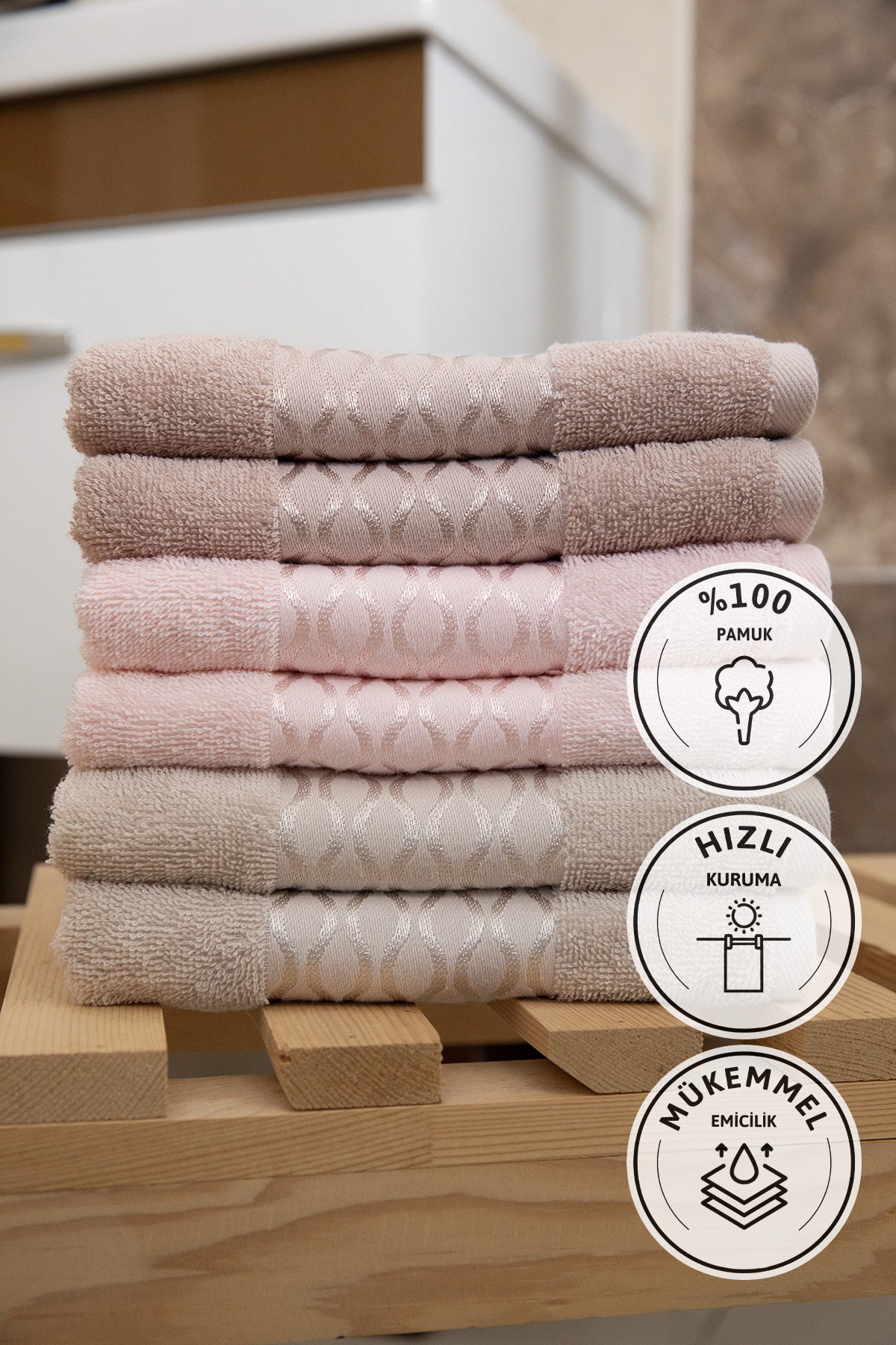 Özdilek Elissa El Yüz Havlusu 50x90 6 Adet - Bej - Taş - Pudra Özdilek Elissa El Yüz Havlusu 50x90 6 Adet - Bej - Taş - Pudra