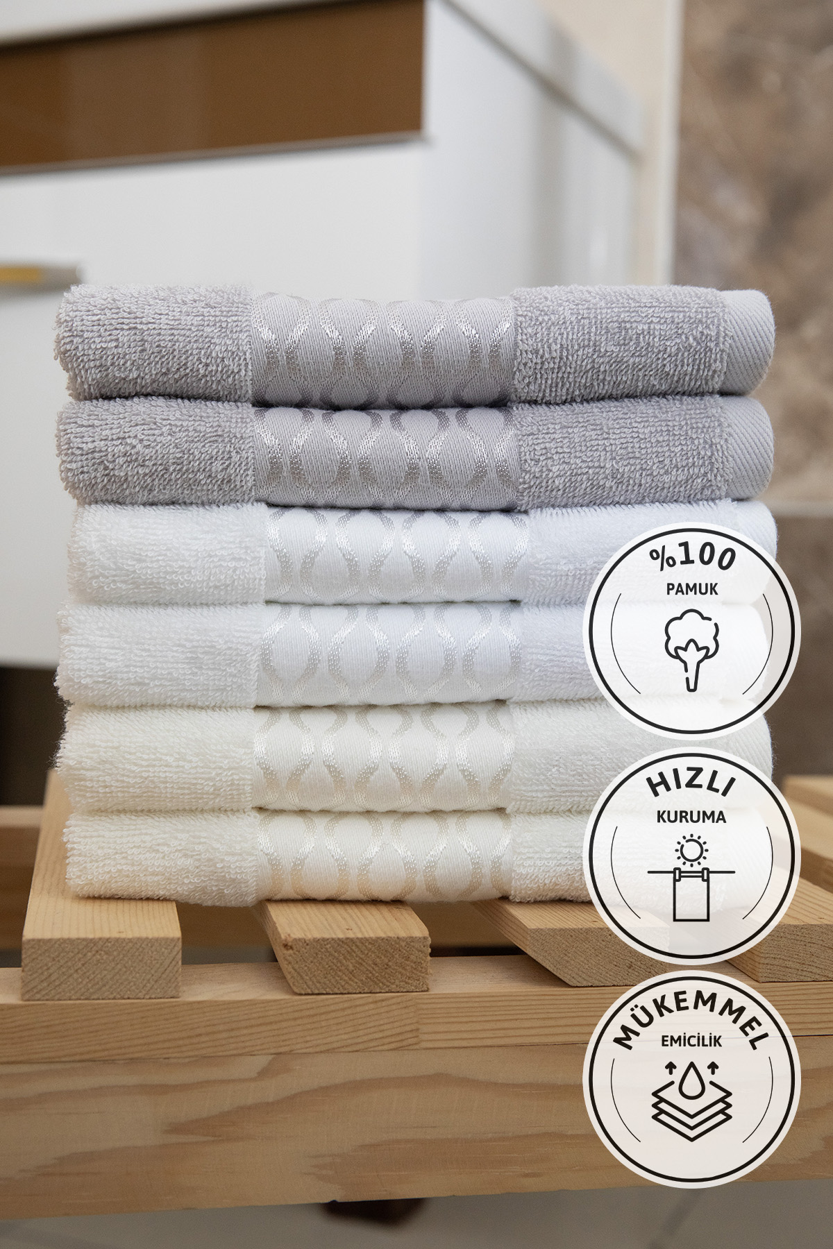 Özdilek Elissa El Yüz Havlusu 50x90 6 Adet - Gri - Beyaz - Krem Özdilek Elissa El Yüz Havlusu 50x90 6 Adet - Gri - Beyaz - Krem