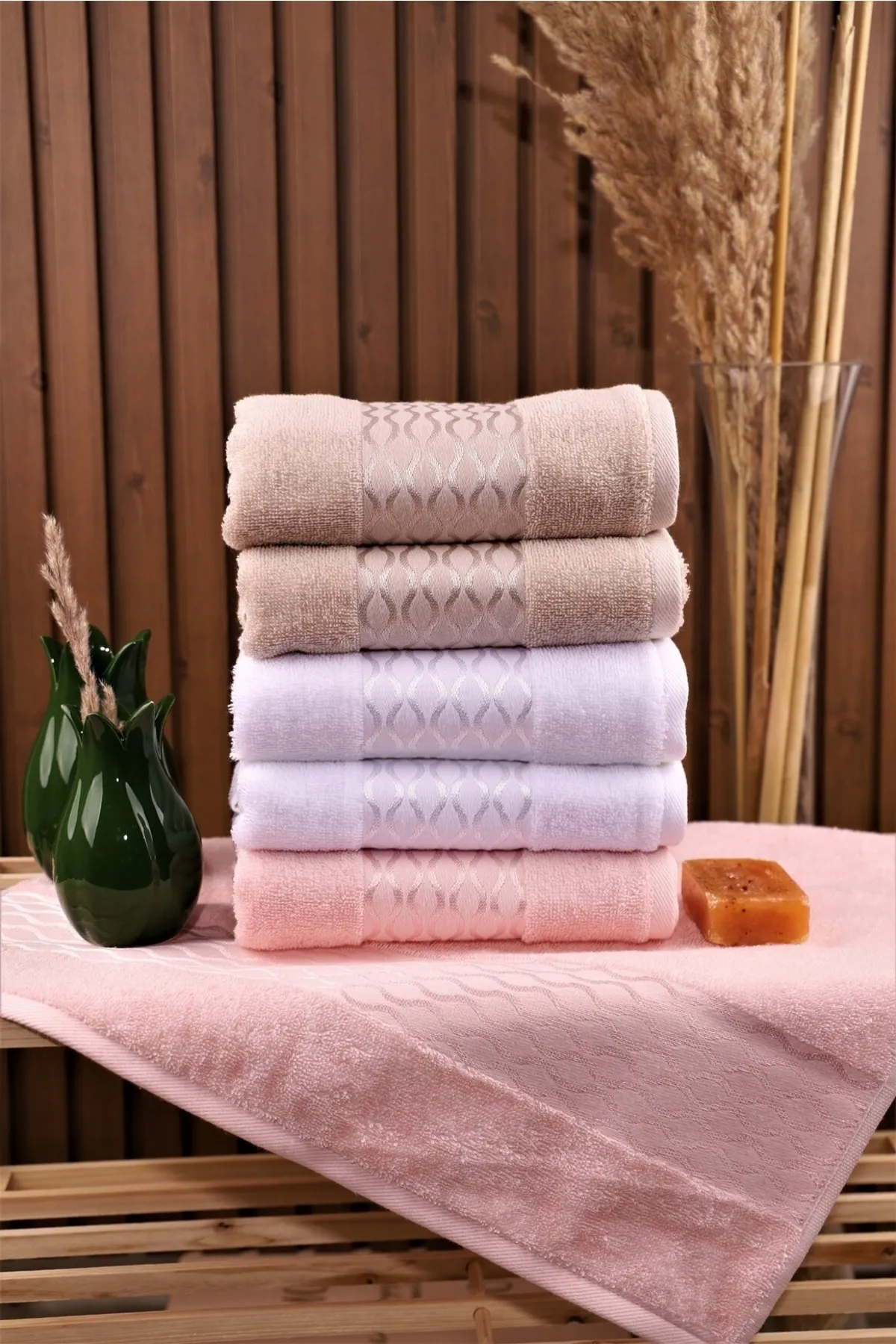 Özdilek Elissa Havlu 6 Adet - Beyaz - Pudra- Taş Özdilek Elissa Havlu 6 Adet - Beyaz - Pudra- Taş