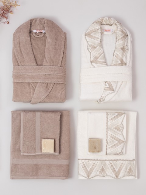 Özdilek Elite Aile Bornoz Seti - Bej - Krem Özdilek Elite Aile Bornoz Seti - Bej - Krem