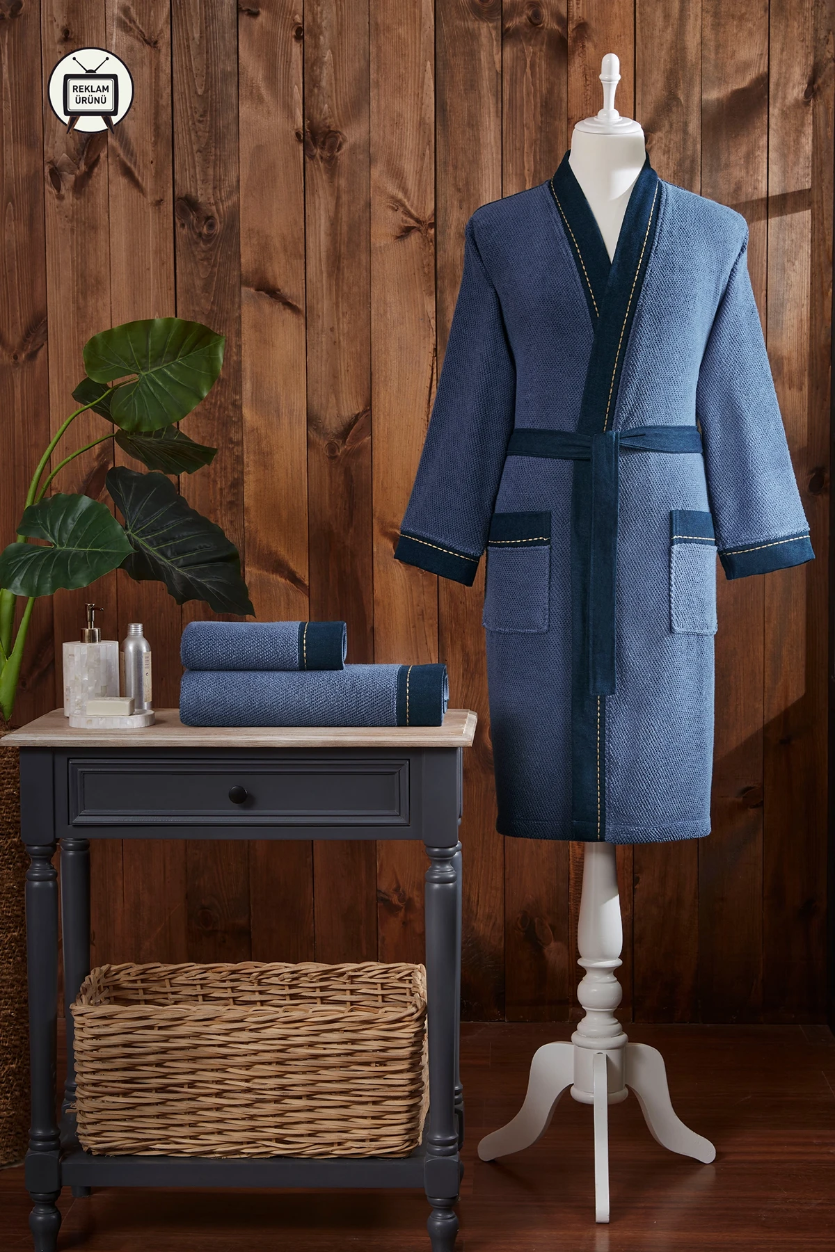 Özdilek Oregon Maskülen Nakışlı Denim Kimono Bornoz L - Lacivert