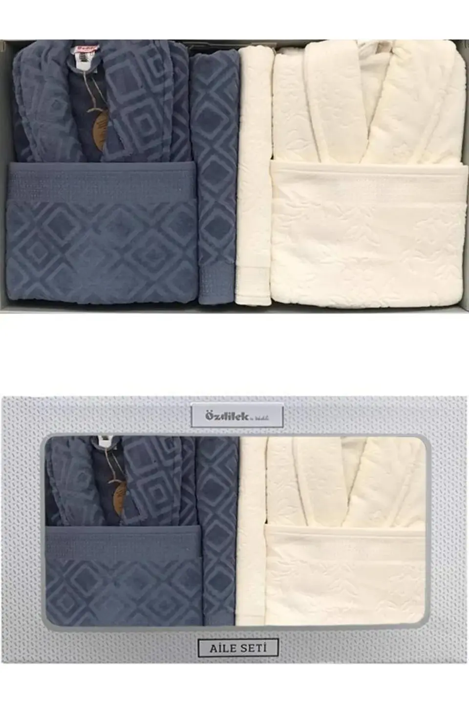 Özdilek Pastoral Aile Bornoz Seti - Krem - Lacivert Özdilek Pastoral Aile Bornoz Seti - Krem - Lacivert