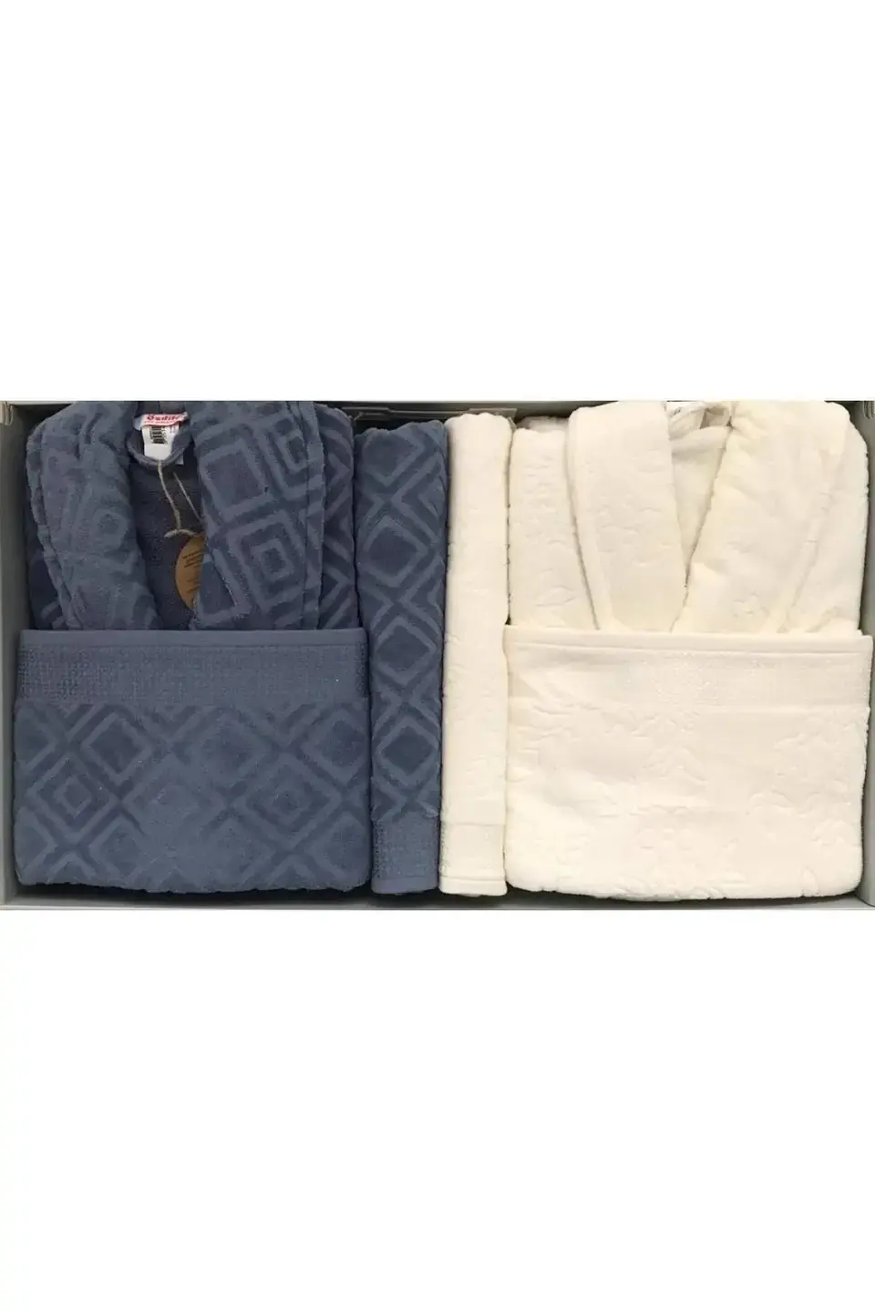 Özdilek Pastoral Aile Bornoz Seti - Krem - Lacivert Özdilek Pastoral Aile Bornoz Seti - Krem - Lacivert