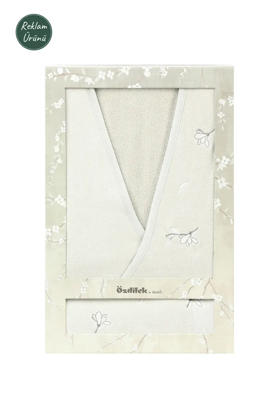 Özdilek White Sakura Kadife Kadın Bornoz Seti - L/XL
