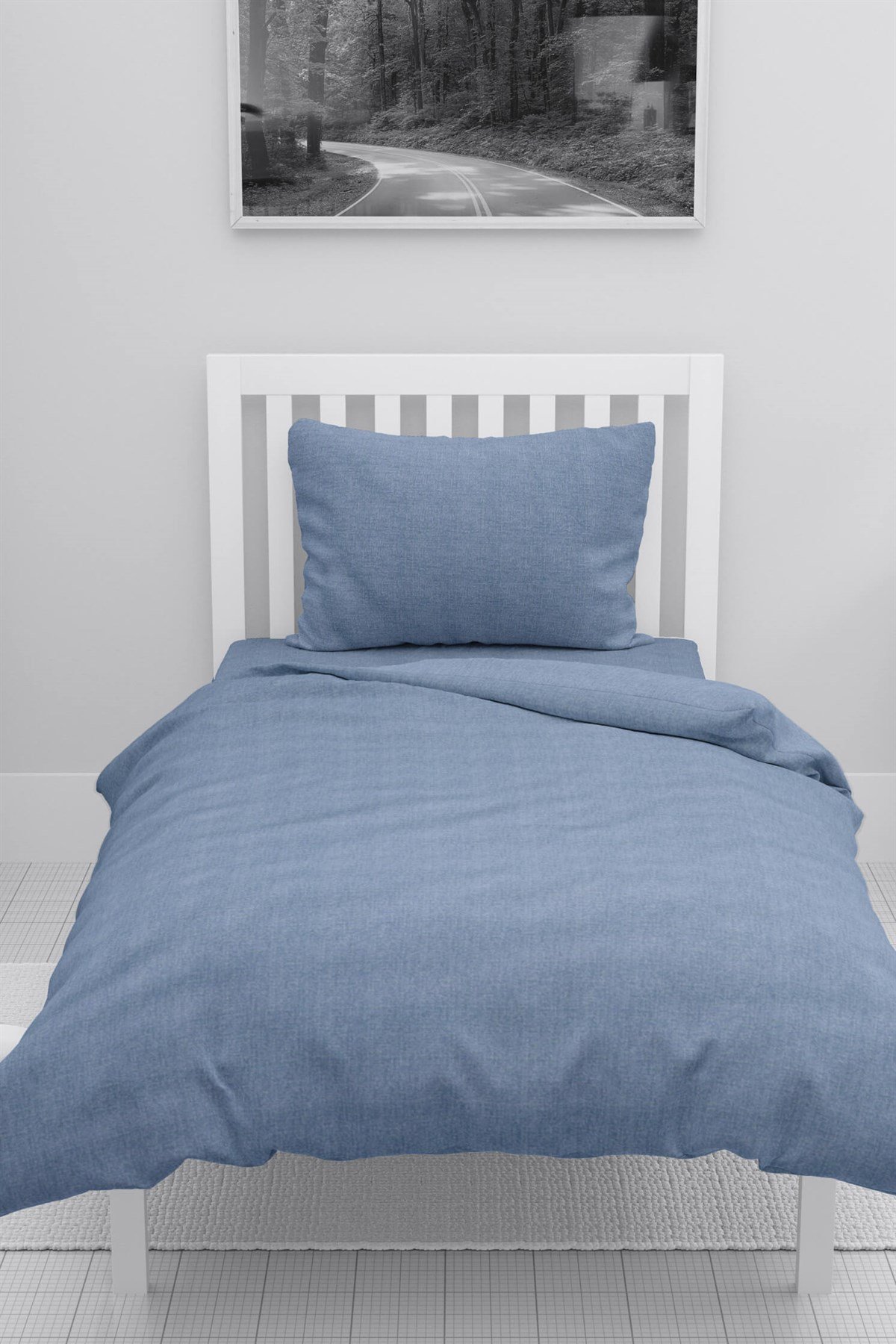 Vega Pamuklu Ranforce Lastikli Çarşaflı Tek Kişilik Nevresim Takımı - Mavi