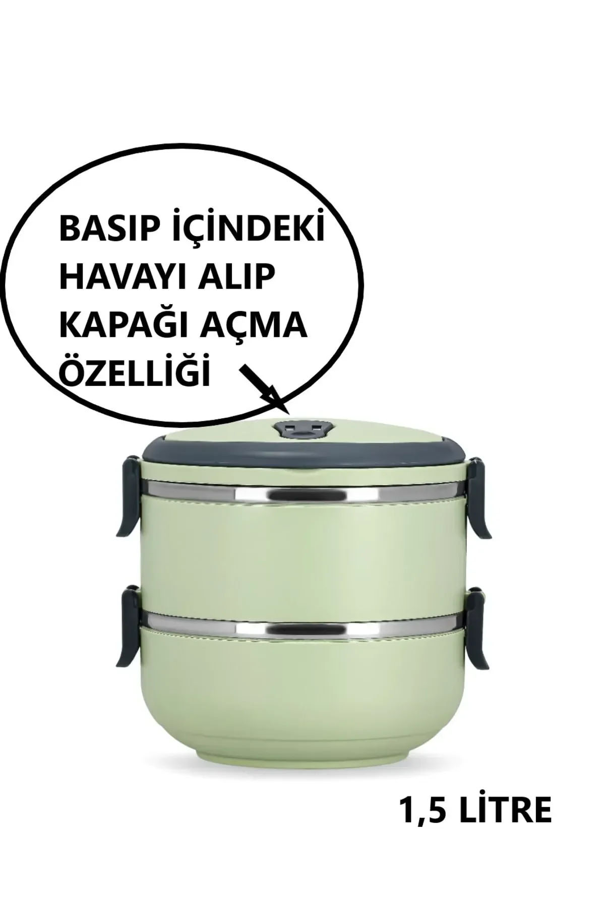 Penguen 2 Katlı Yemek Sefer Tası - Yeşil
