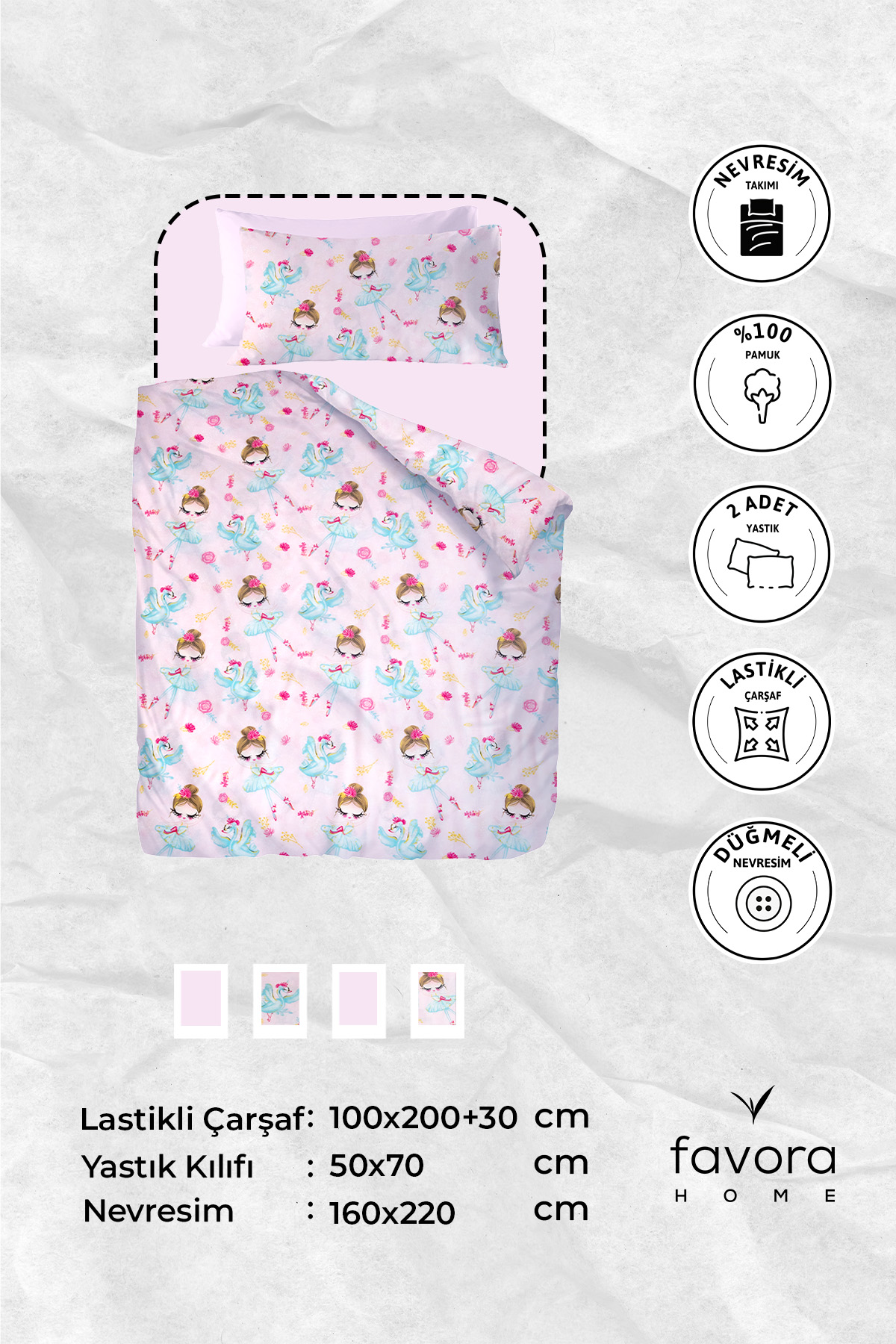 Peri Balerin Tek Kişilik Nevresim Takımı - Pembe Peri Balerin Tek Kişilik Nevresim Takımı - Pembe