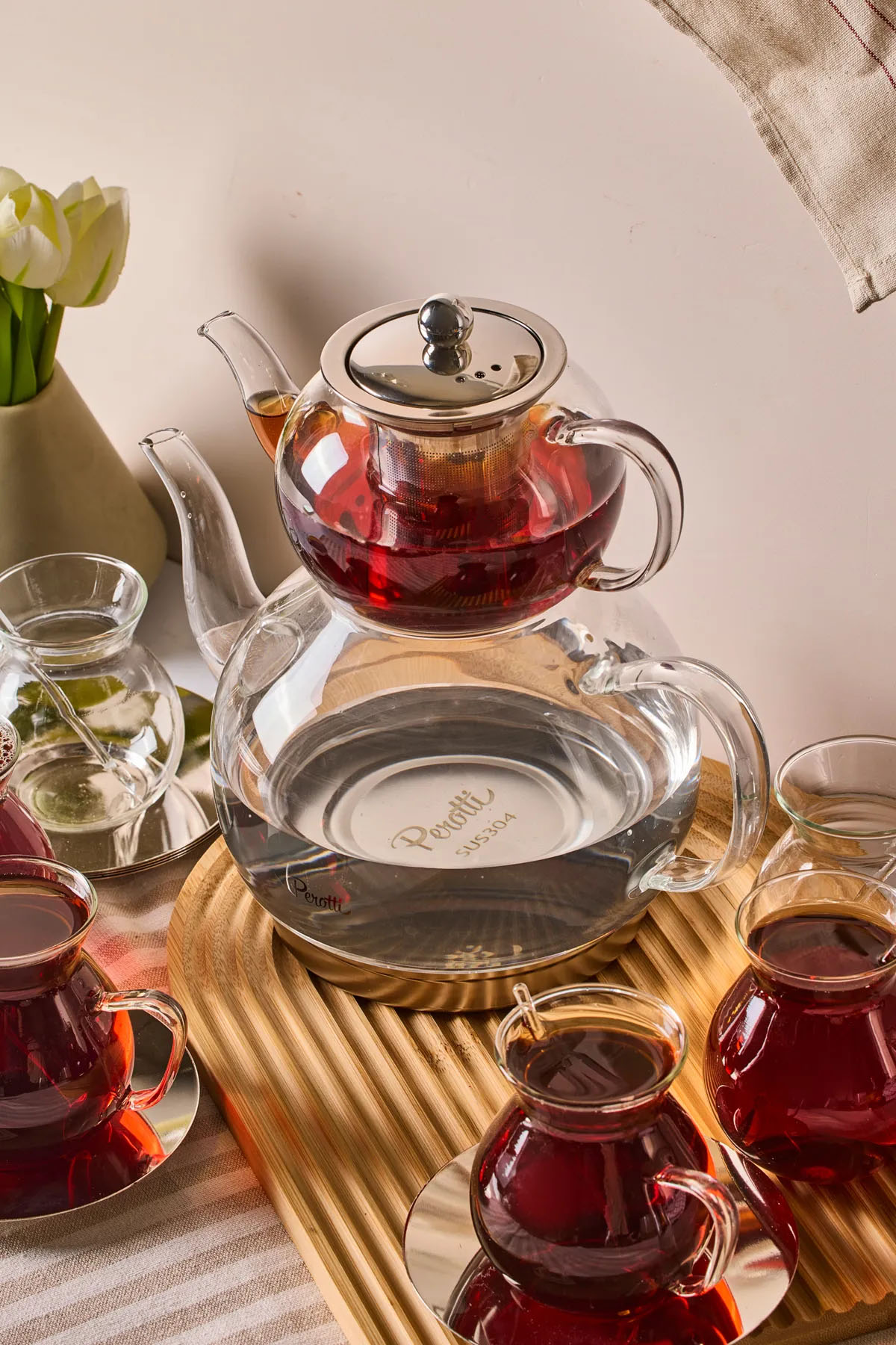 Perotti 16504 Keyfxİ Ala Premium 20 Parça İndüksiyon Tabanlı Borosilikat Çay Seti