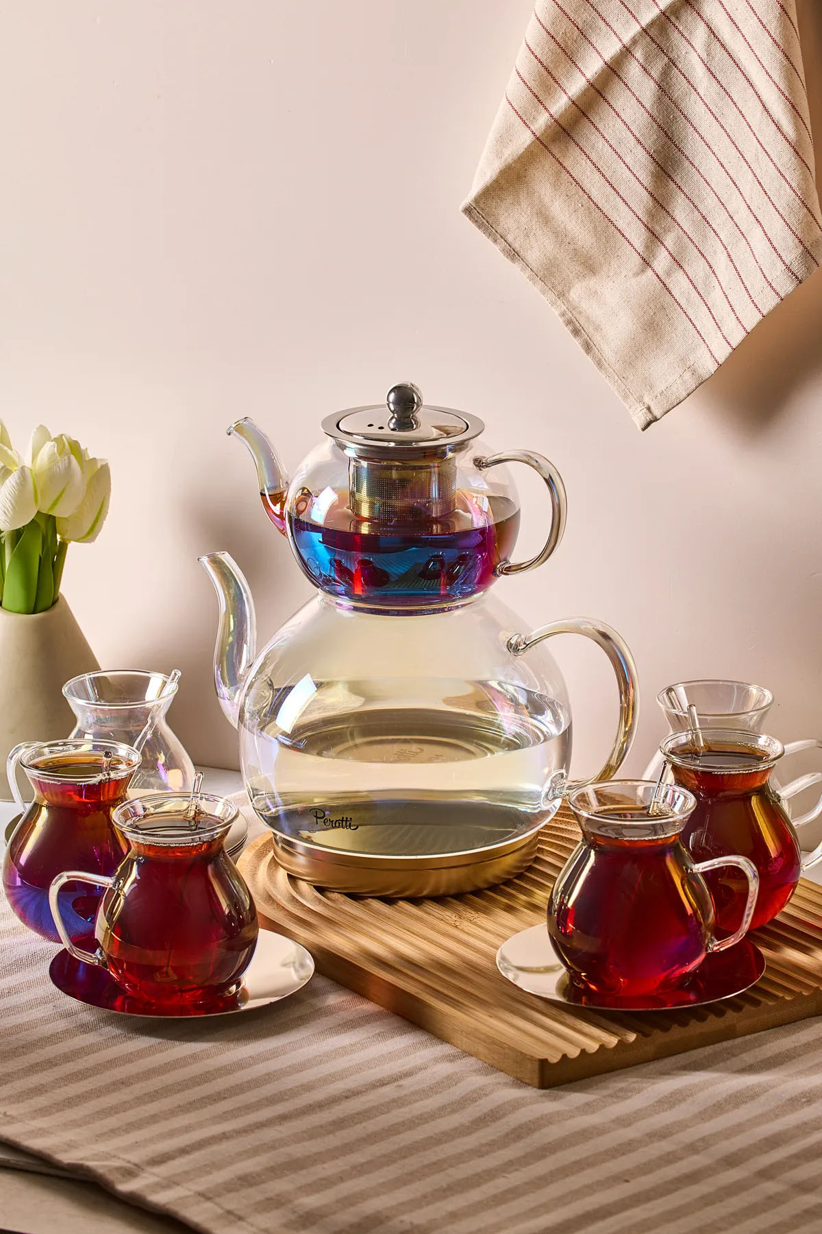 Perotti 16505 Keyfxİ Ala Luster 20 Parça İndüksiyon Tabanlı Borosilikat Çay Seti