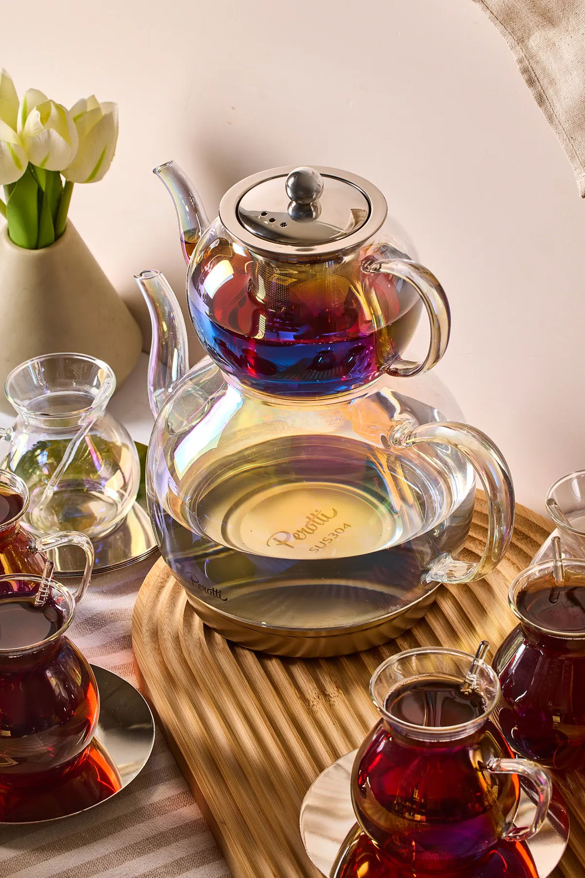 Perotti 16505 Keyfxİ Ala Luster 20 Parça İndüksiyon Tabanlı Borosilikat Çay Seti