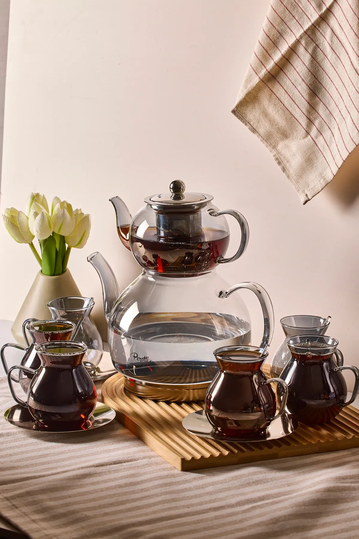 Perotti 16506 Keyfxİ Ala Füme 20 Parça İndüksiyon Tabanlı Borosilikat Çay Seti