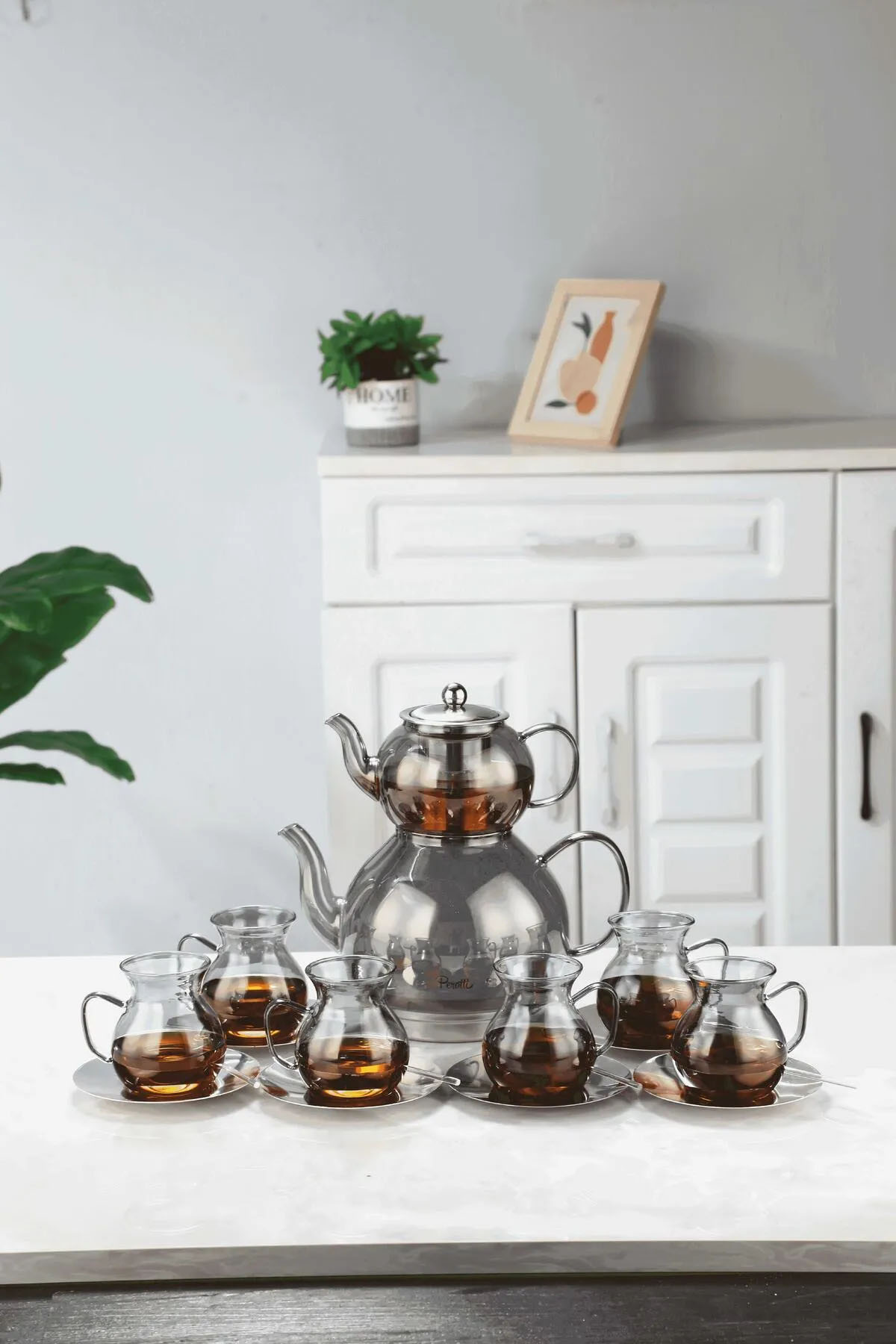 Perotti 16506 Keyfxİ Ala Füme 20 Parça İndüksiyon Tabanlı Borosilikat Çay Seti