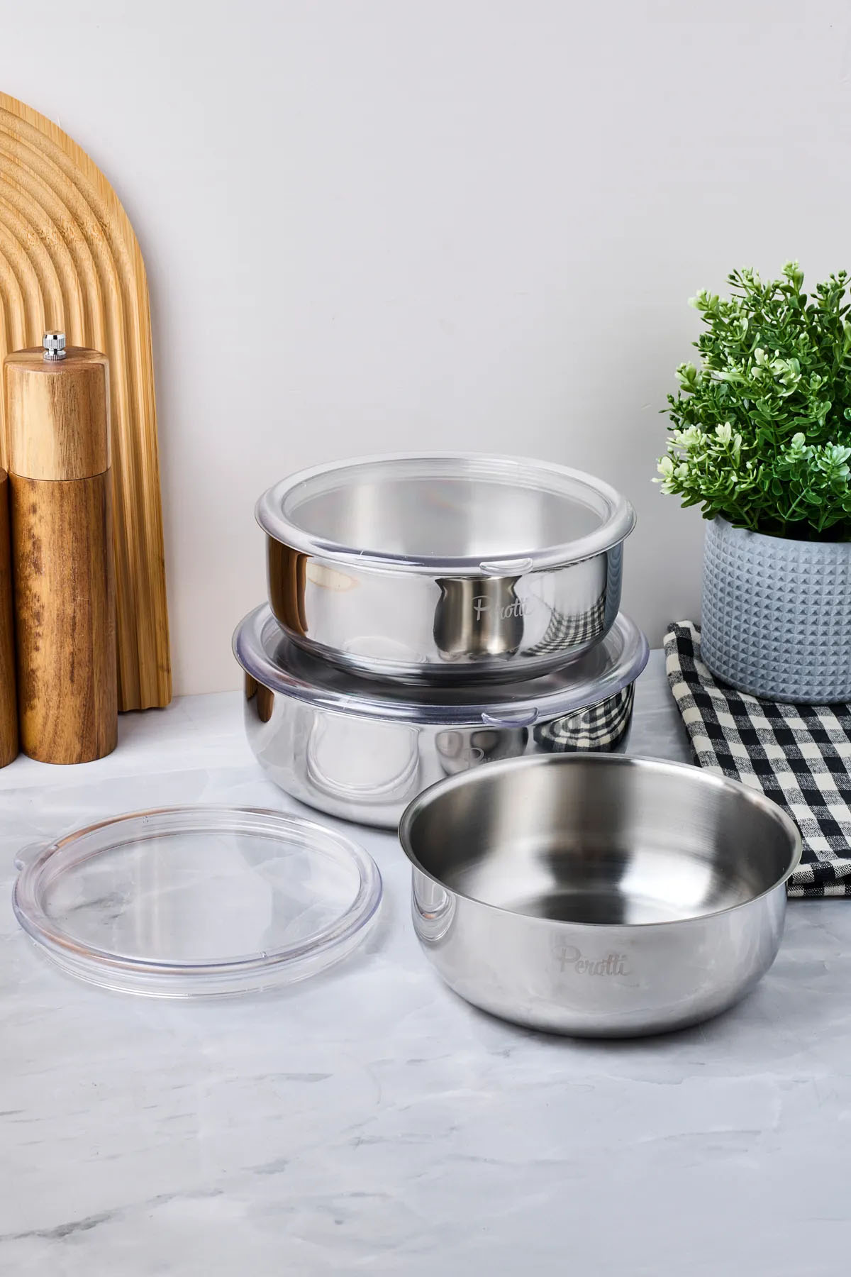 Perotti 17062 Safepro Paslanmaz Çelik 3'lü Saklama Kabı Seti 16x18x20 Cm