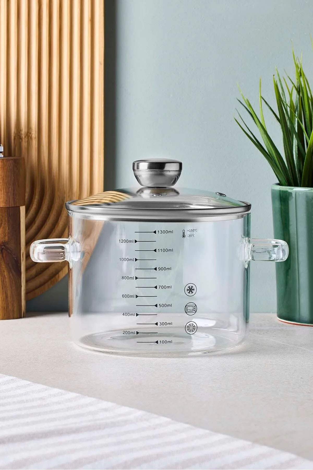 Perotti 17571 Sean Cam Tencere 1300 Ml - Silver Perotti 17571 Sean Cam Tencere 1300 Ml - Silver