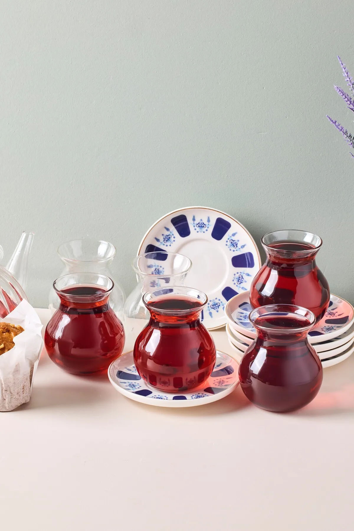 Perotti 17902 Laleli 12 Parça 6 Kişilik Cam Çay Seti