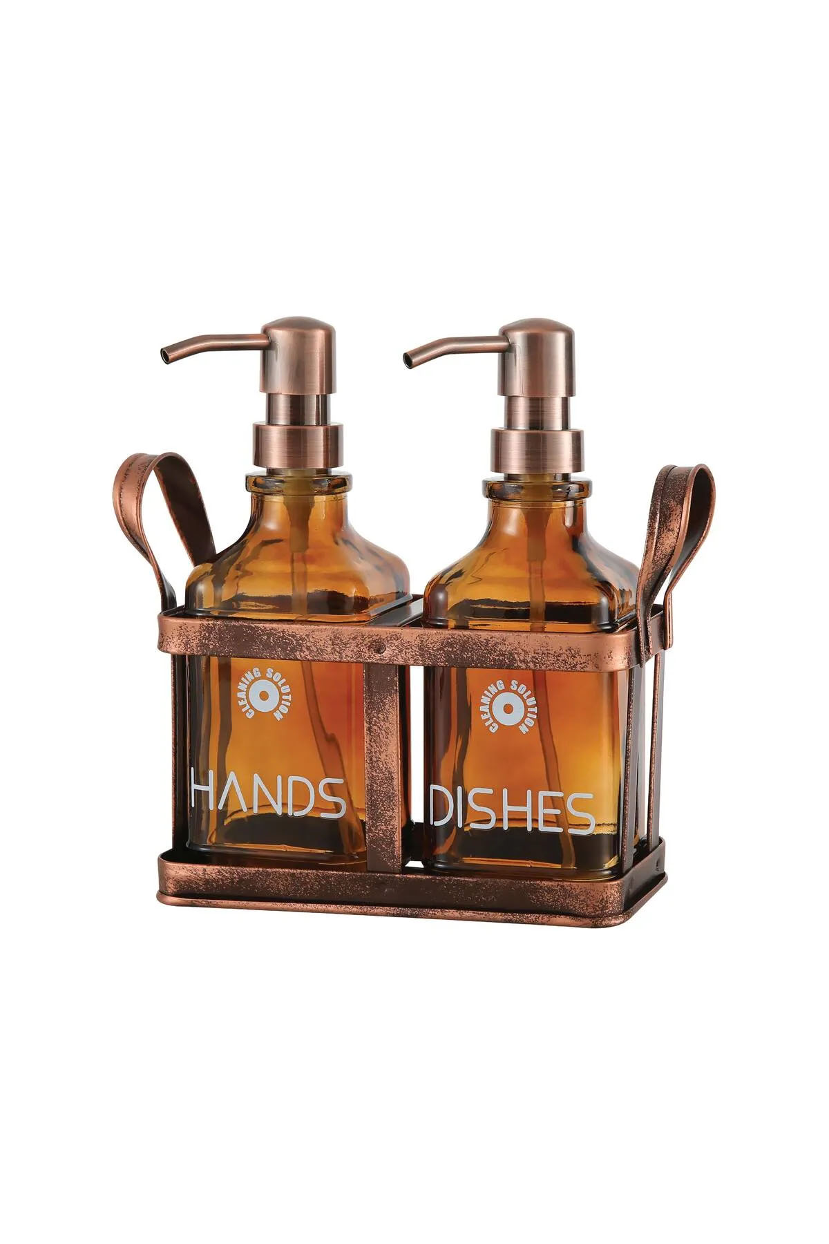 Perotti 18055 Rame Eskitme Metal Standlı Retro 2'li Sıvı Sabunluk 500 ml - Amber 